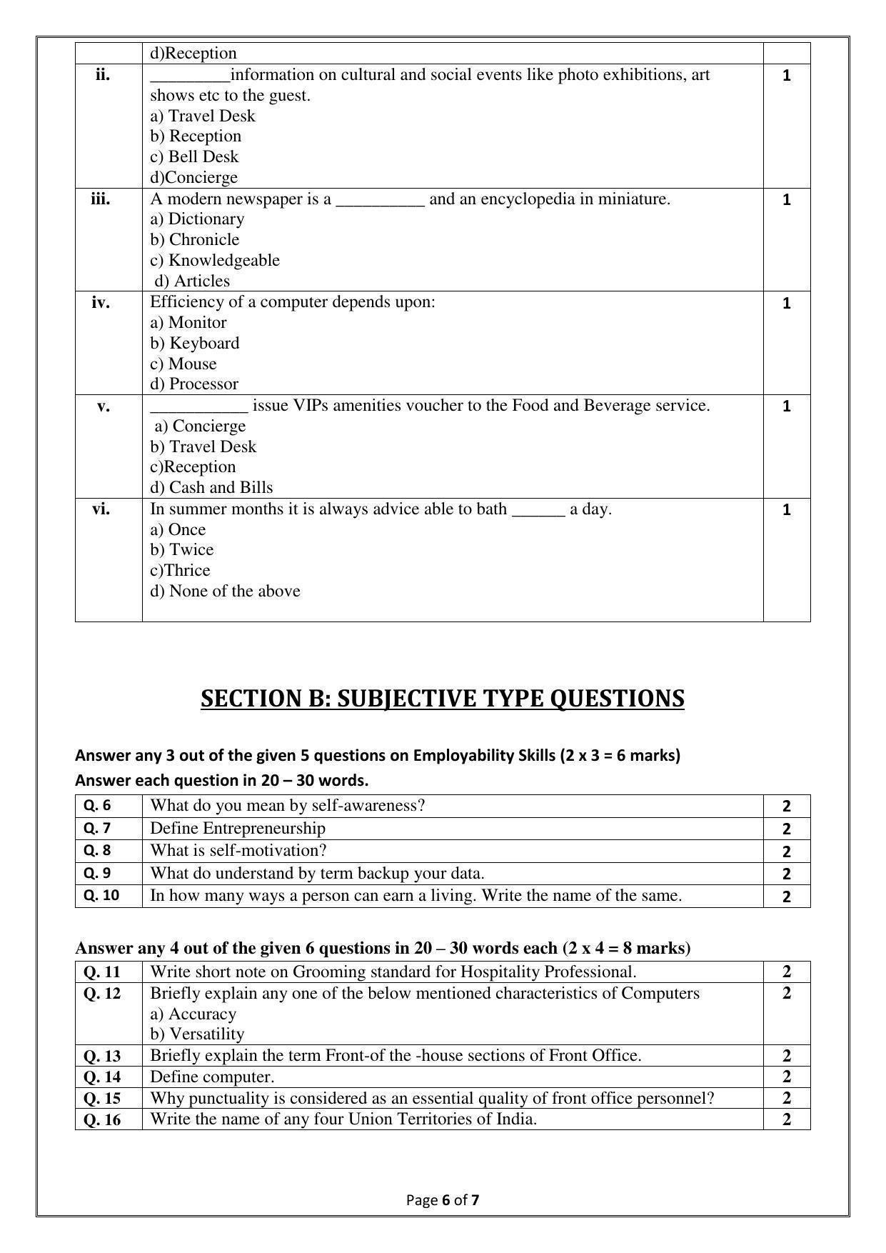 CBSE Class 10 (Skill Education) Front Office Operations Sample Papers 2023 - Page 6