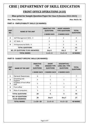 CBSE Class 10 (Skill Education) Front Office Operations Sample Papers 2023