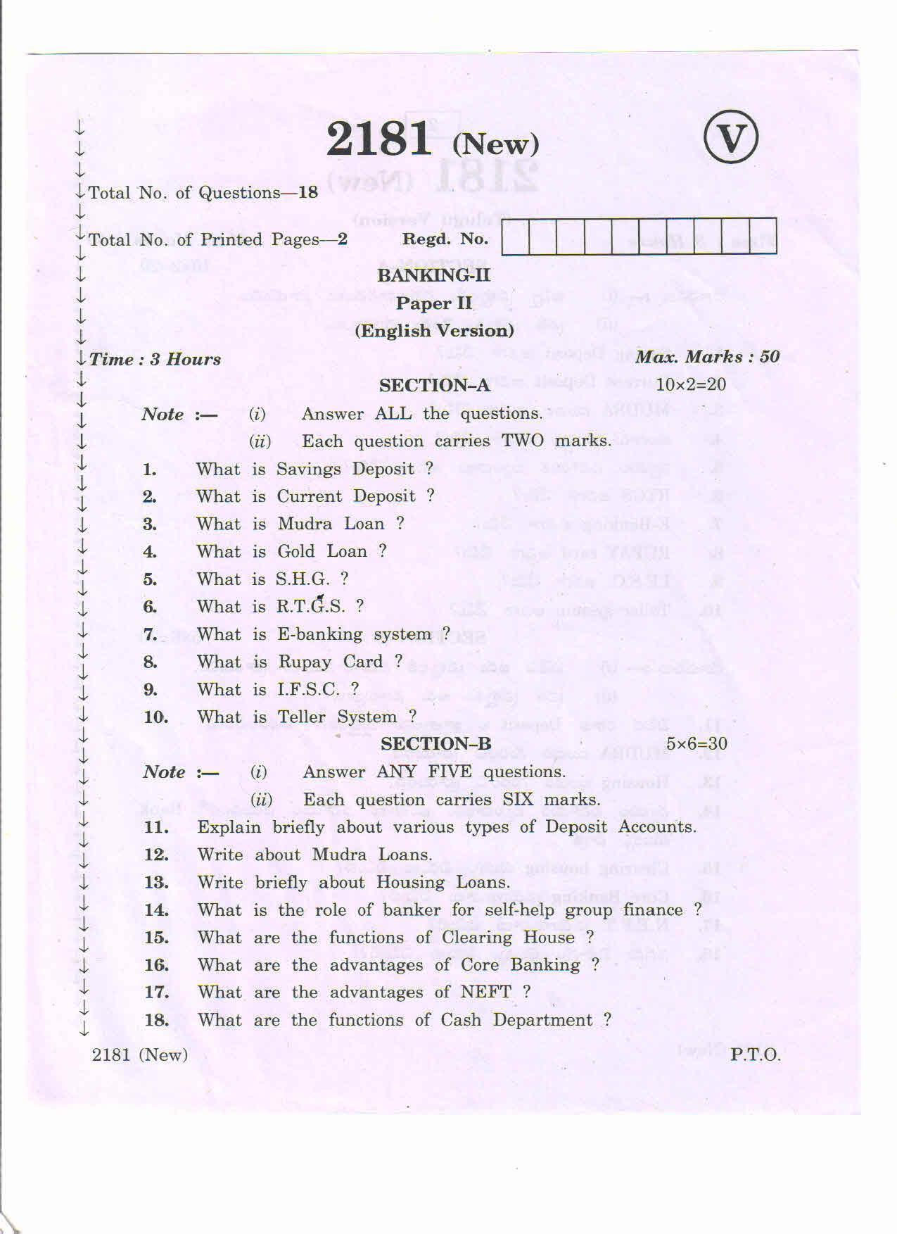 AP Inter 2nd Year Banking-II (new) March-2020-Vocational Question Pape - Page 1