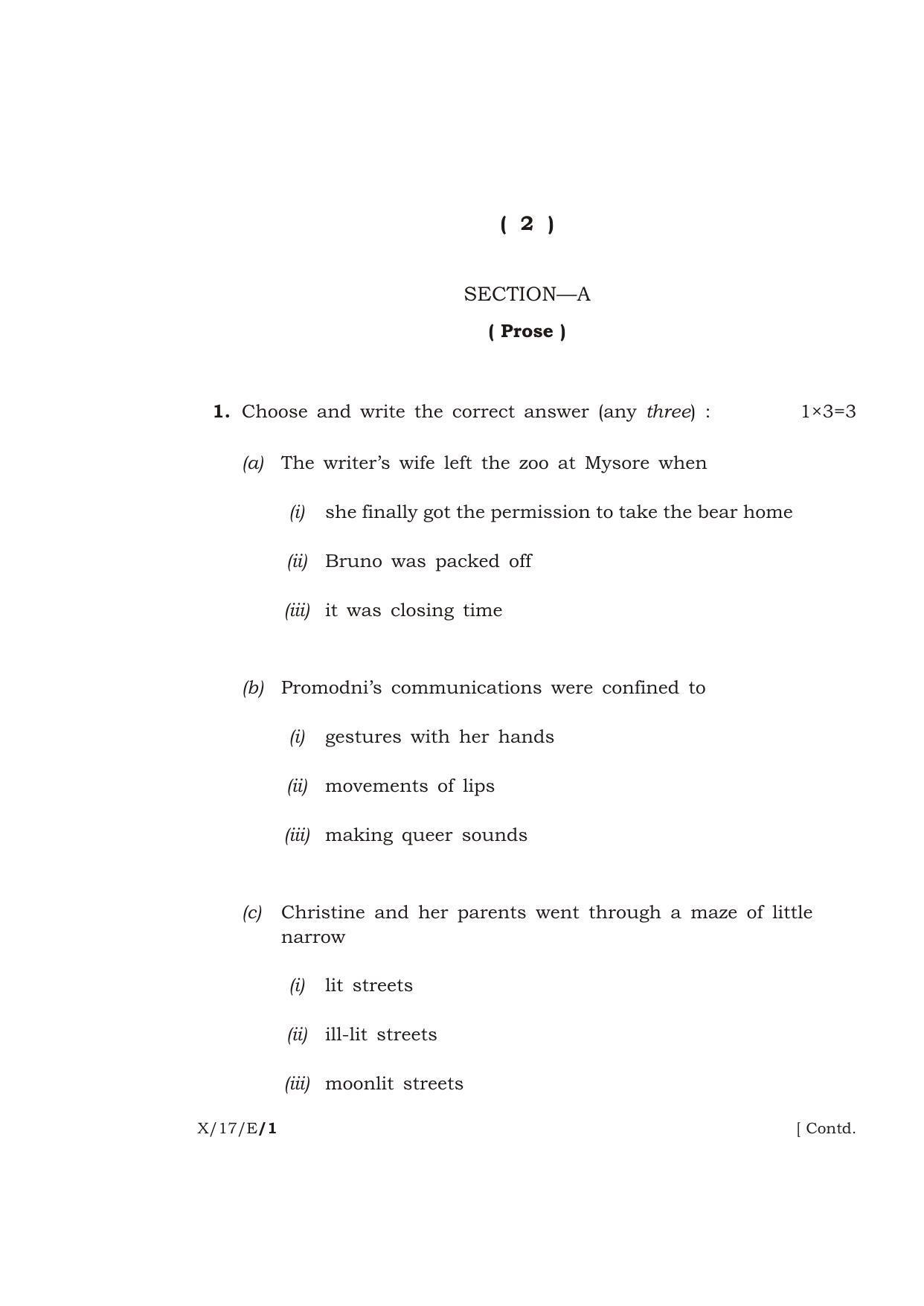Meghalaya Board (MBOSE) Class 10 ENGLISH 2017 Question Paper - Page 2
