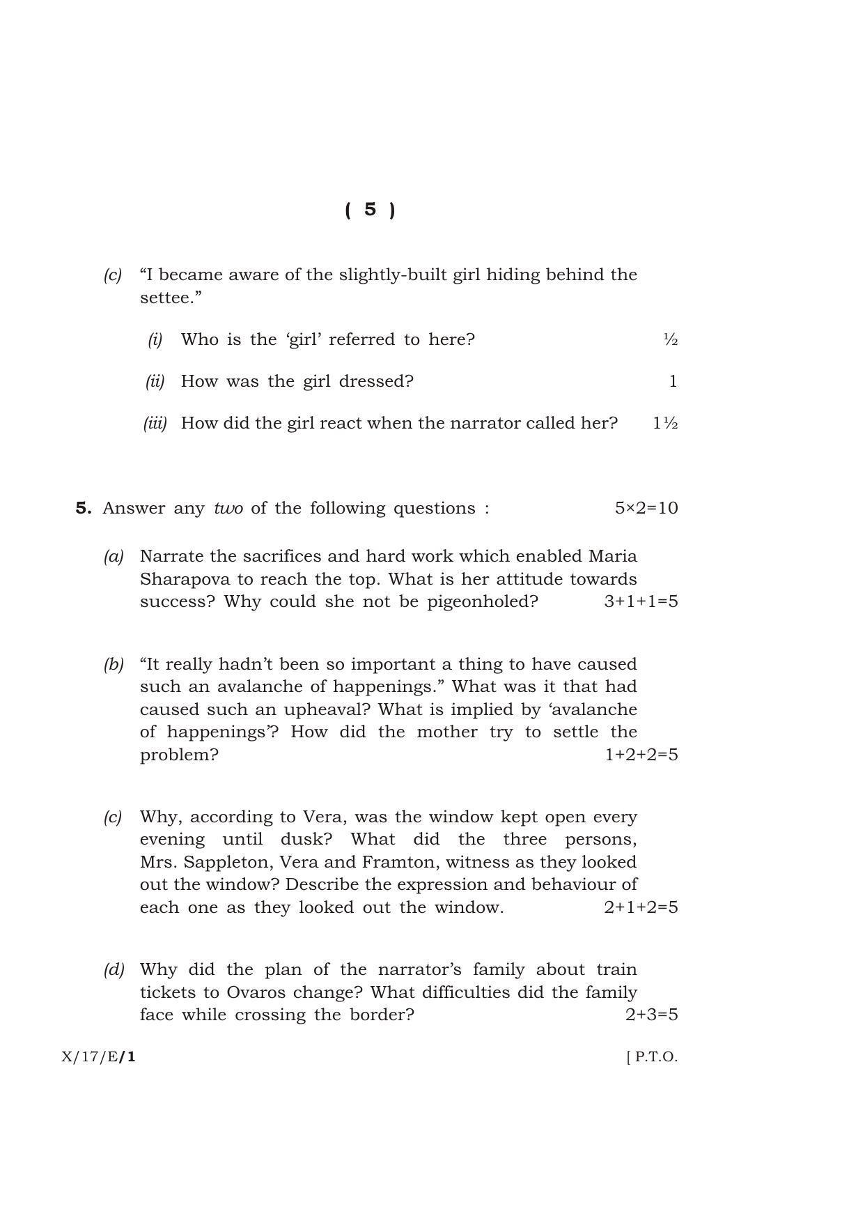 Meghalaya Board (MBOSE) Class 10 ENGLISH 2017 Question Paper - Page 5