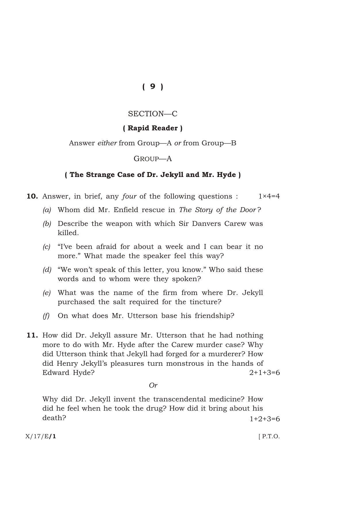 Meghalaya Board (MBOSE) Class 10 ENGLISH 2017 Question Paper - Page 9