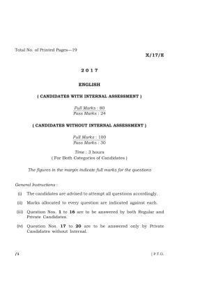Meghalaya Board (MBOSE) Class 10 ENGLISH 2017 Question Paper