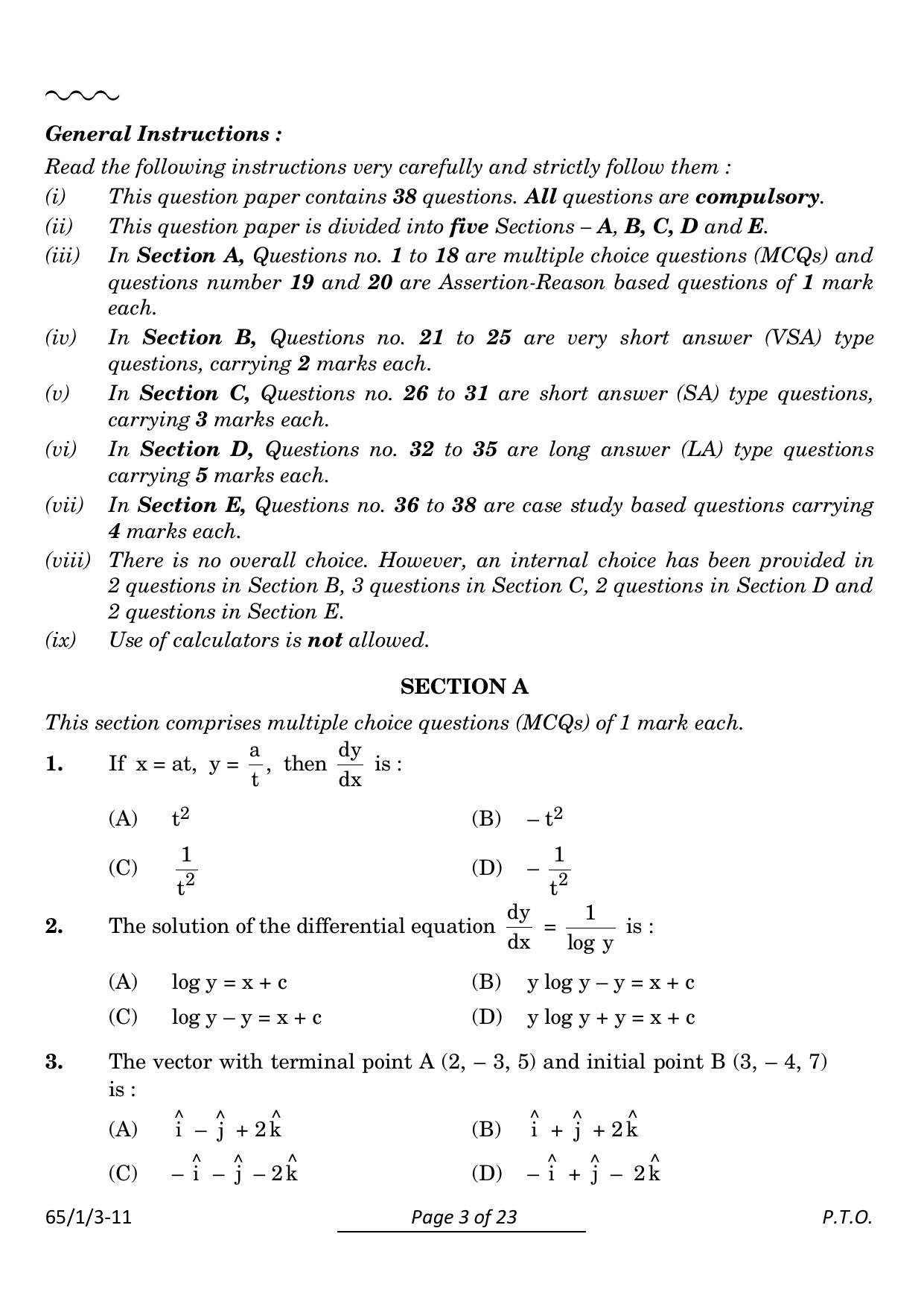 CBSE Class 12 65-1-3 Mathematics 2024 Question Paper - Page 3