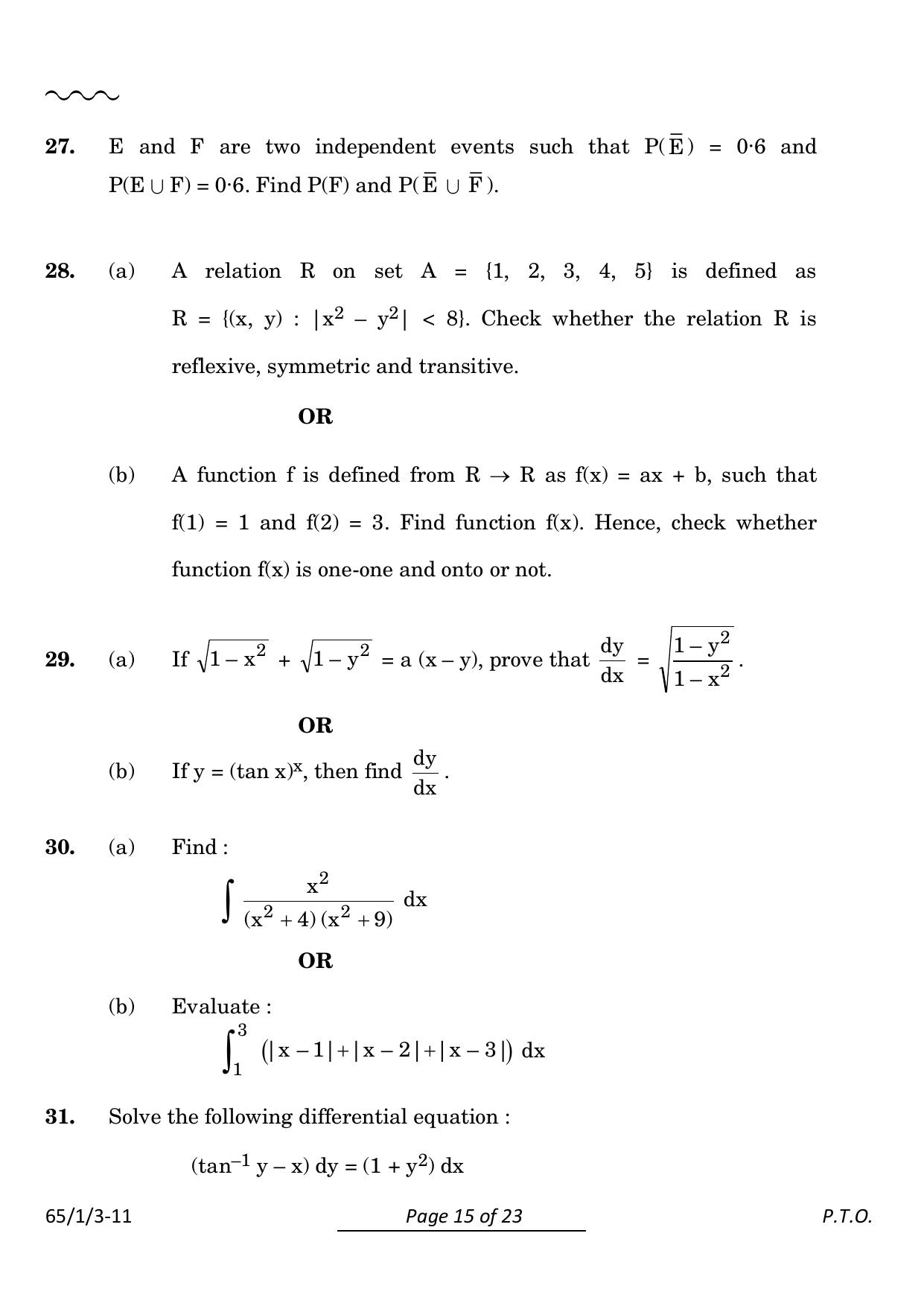 CBSE Class 12 65-1-3 Mathematics 2024 Question Paper - Page 15