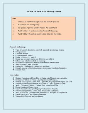 NTA PhD Entrance Exam Inner Asia Studies Syllabus