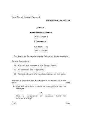 Meghalaya Board (MBOSE) Class 12 ENTREPRENEURSHIP (Old Course) (HS-XII-Com-En-OC-21) 2021 Question Paper