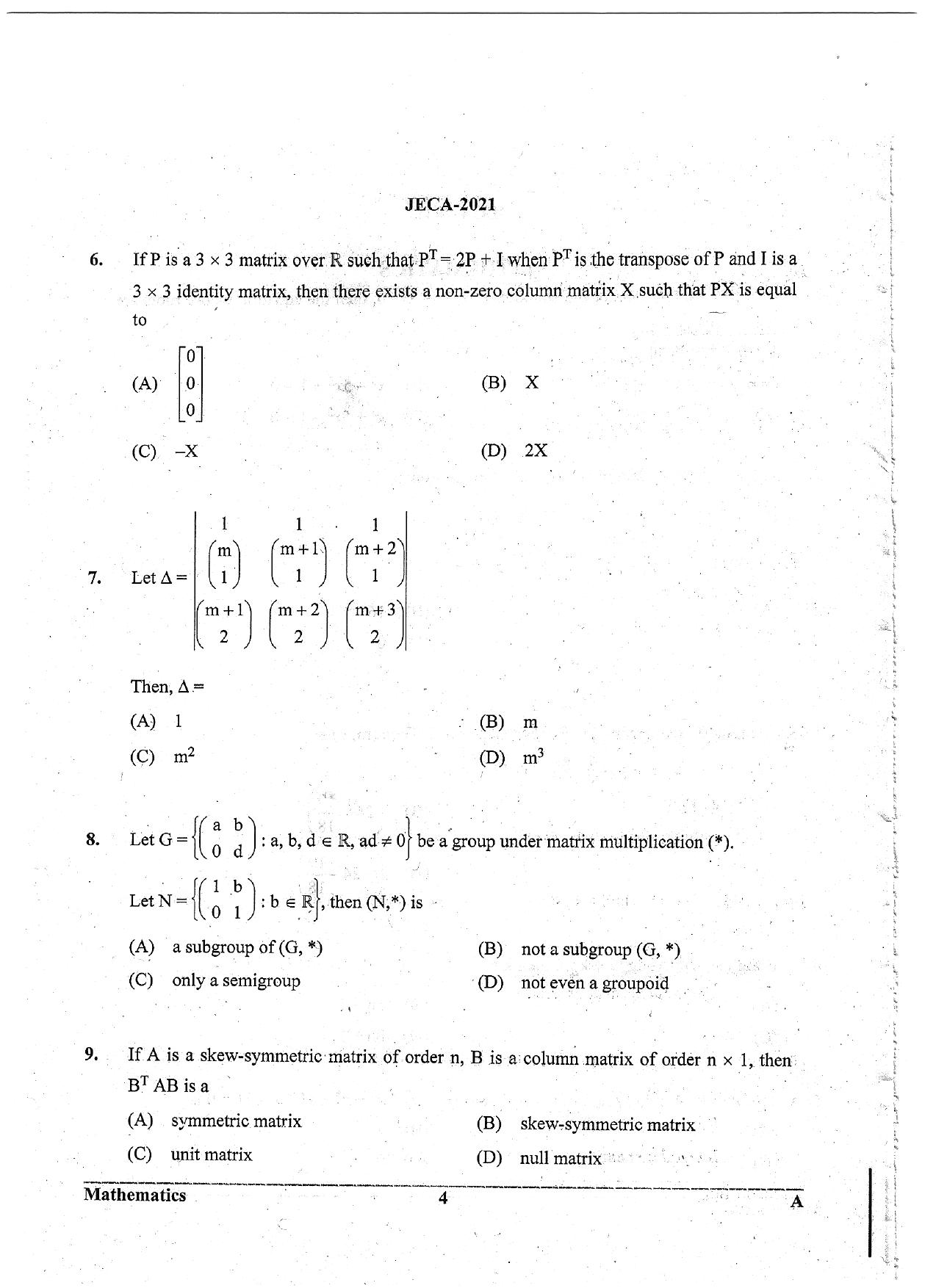 WB JECA 2021 Mathematics Question Paper - Page 4