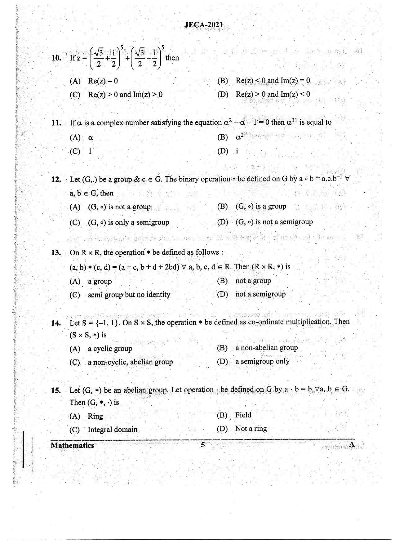 WB JECA 2021 Mathematics Question Paper - Page 5