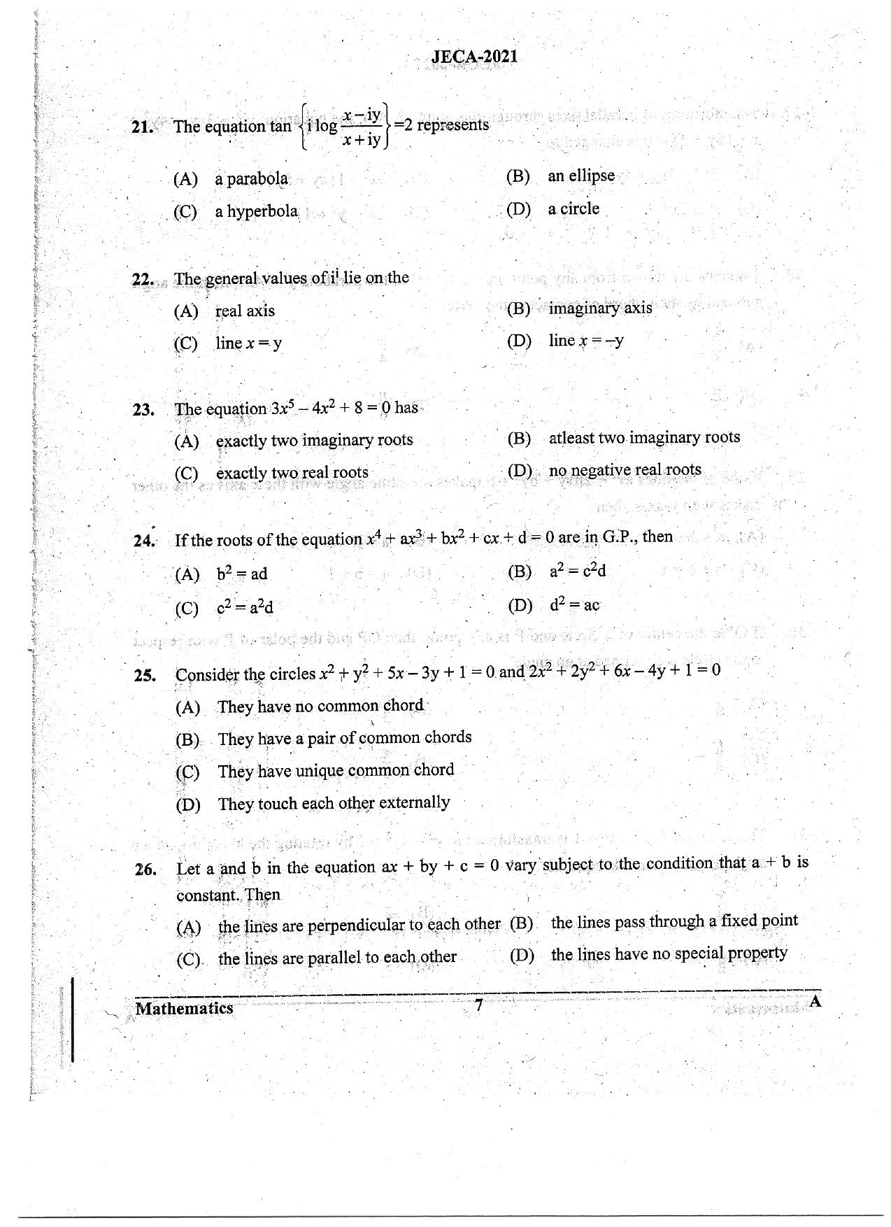 WB JECA 2021 Mathematics Question Paper - Page 7