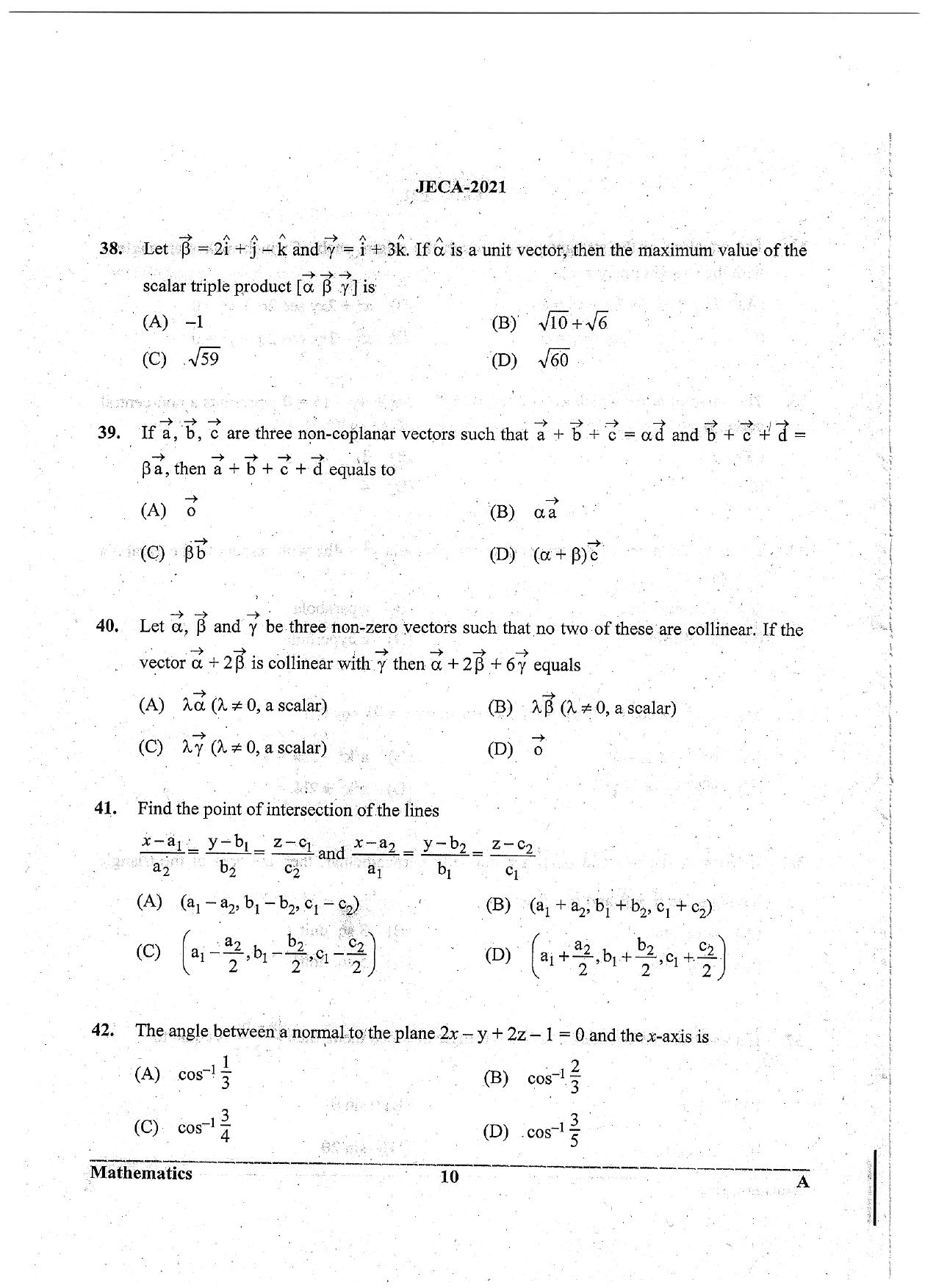 WB JECA 2021 Mathematics Question Paper - Page 10