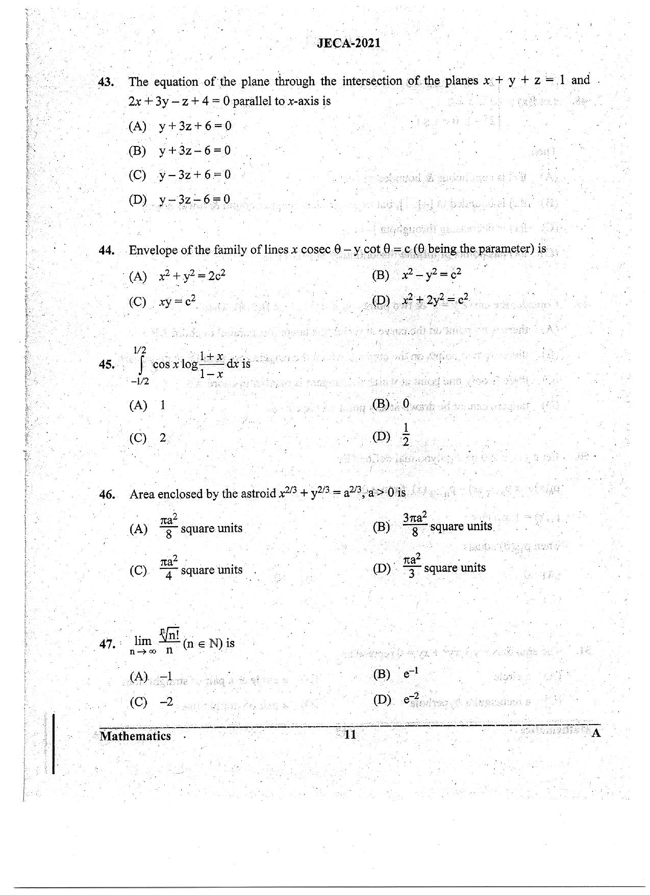 WB JECA 2021 Mathematics Question Paper - Page 11