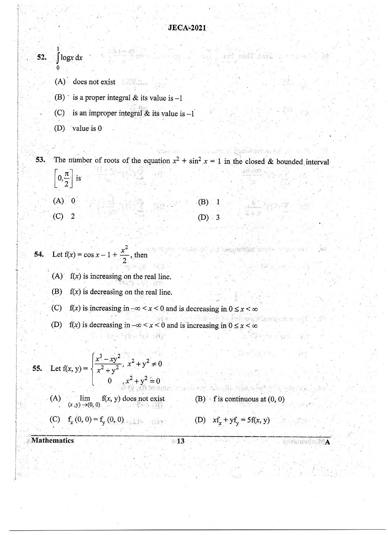 WB JECA 2021 Mathematics Question Paper - Page 13
