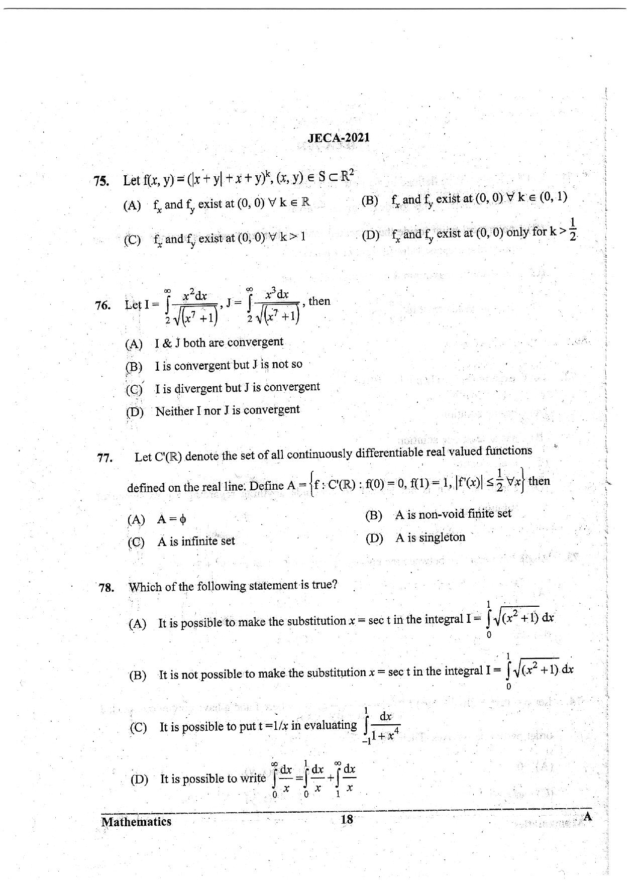 WB JECA 2021 Mathematics Question Paper - Page 18