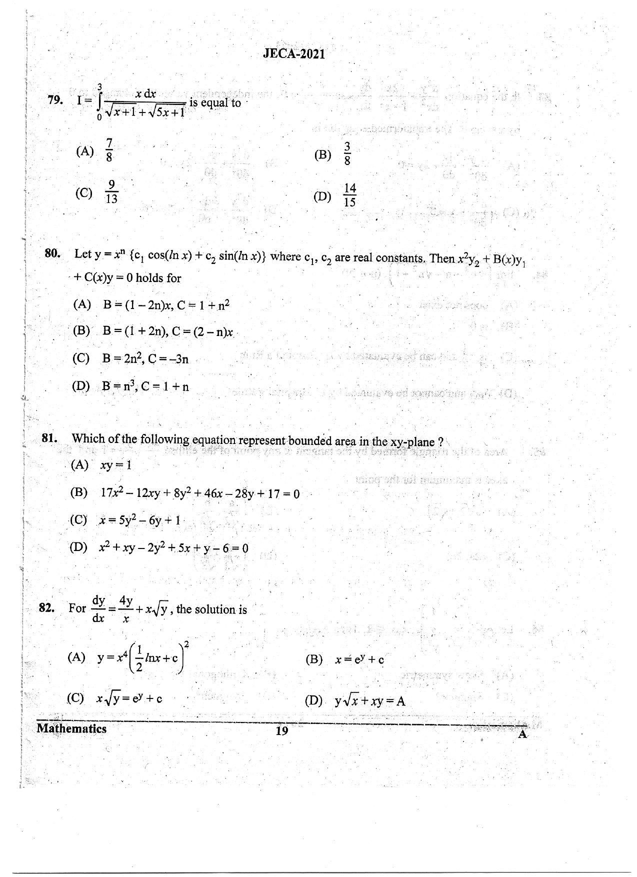 WB JECA 2021 Mathematics Question Paper - Page 19