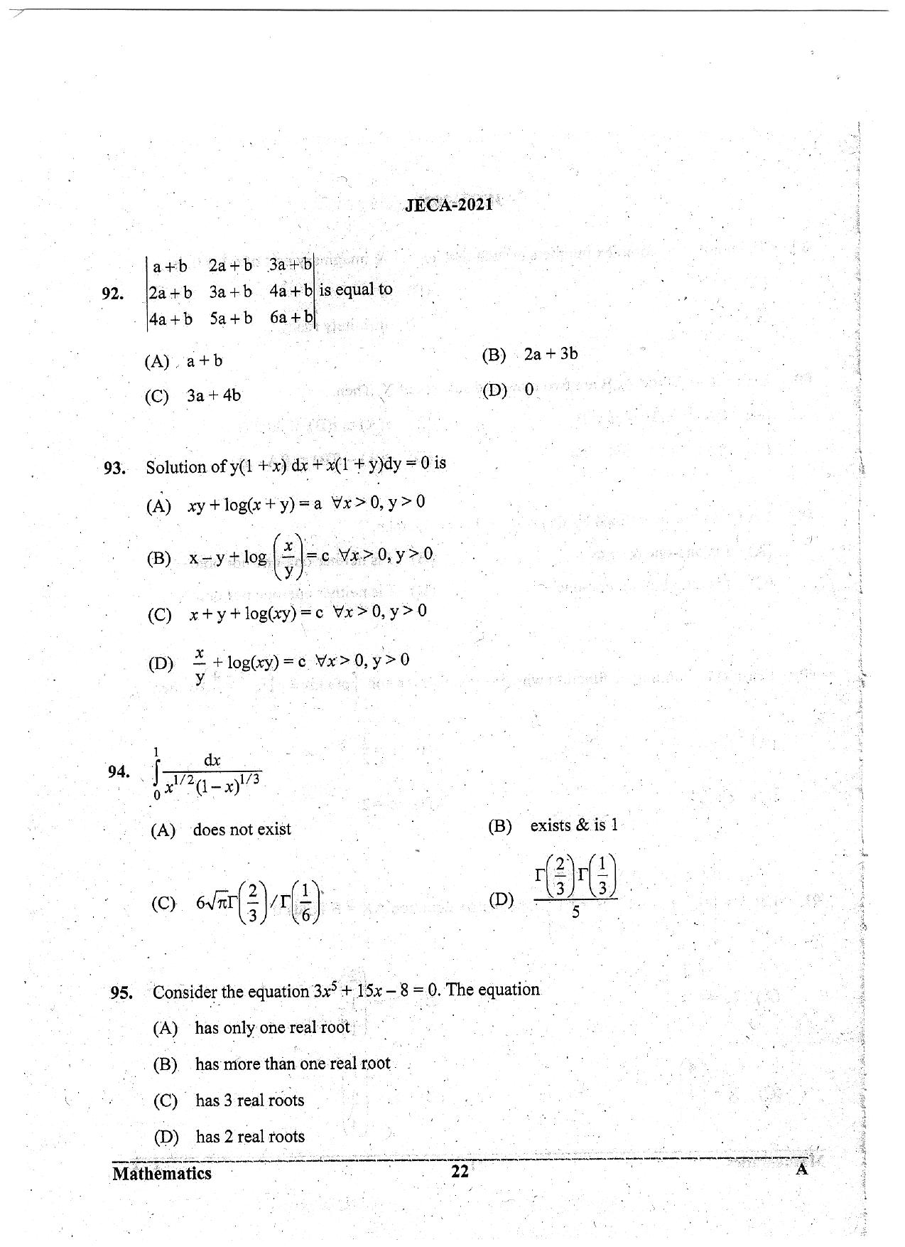 WB JECA 2021 Mathematics Question Paper - Page 22