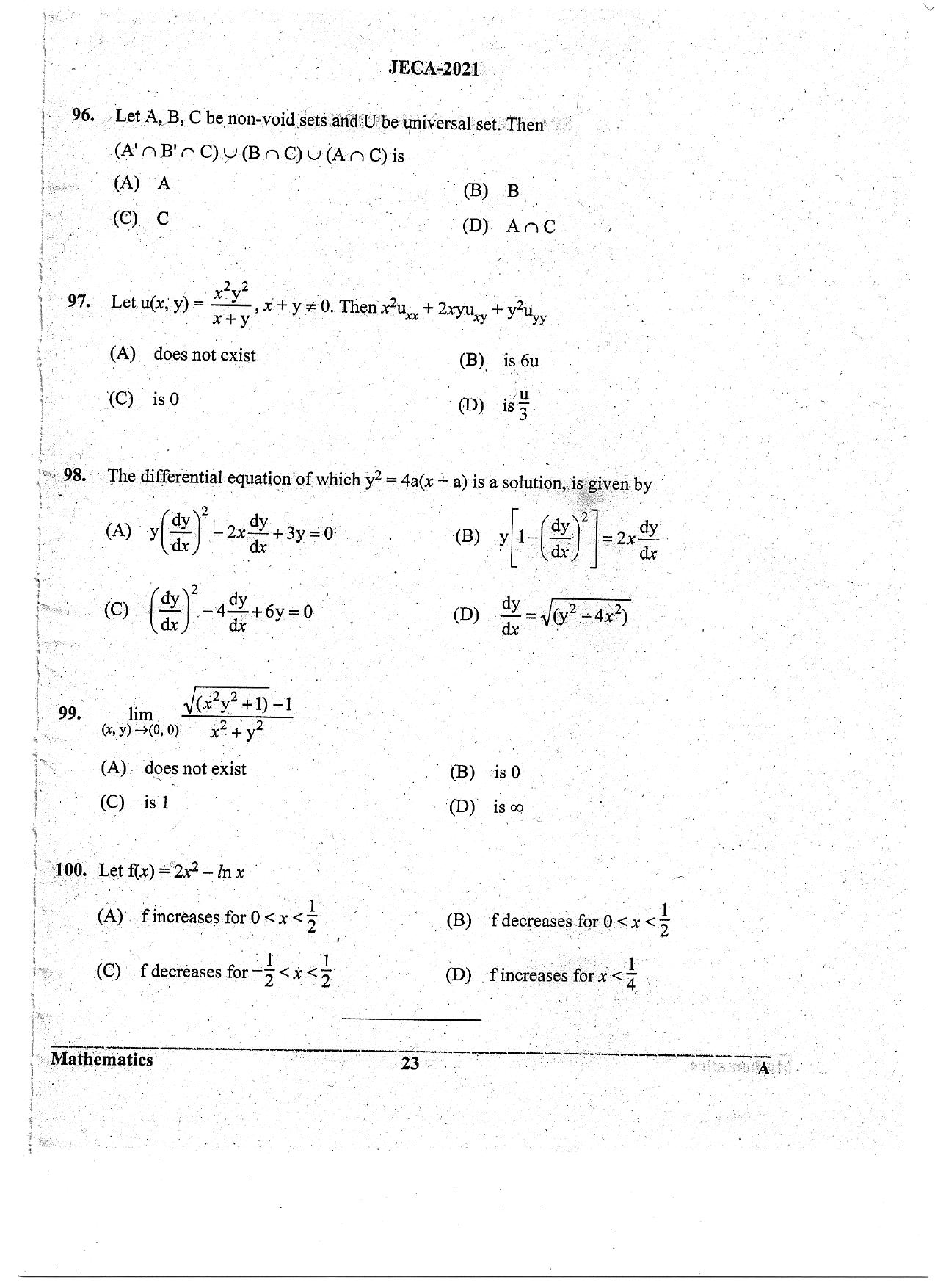 WB JECA 2021 Mathematics Question Paper - Page 23