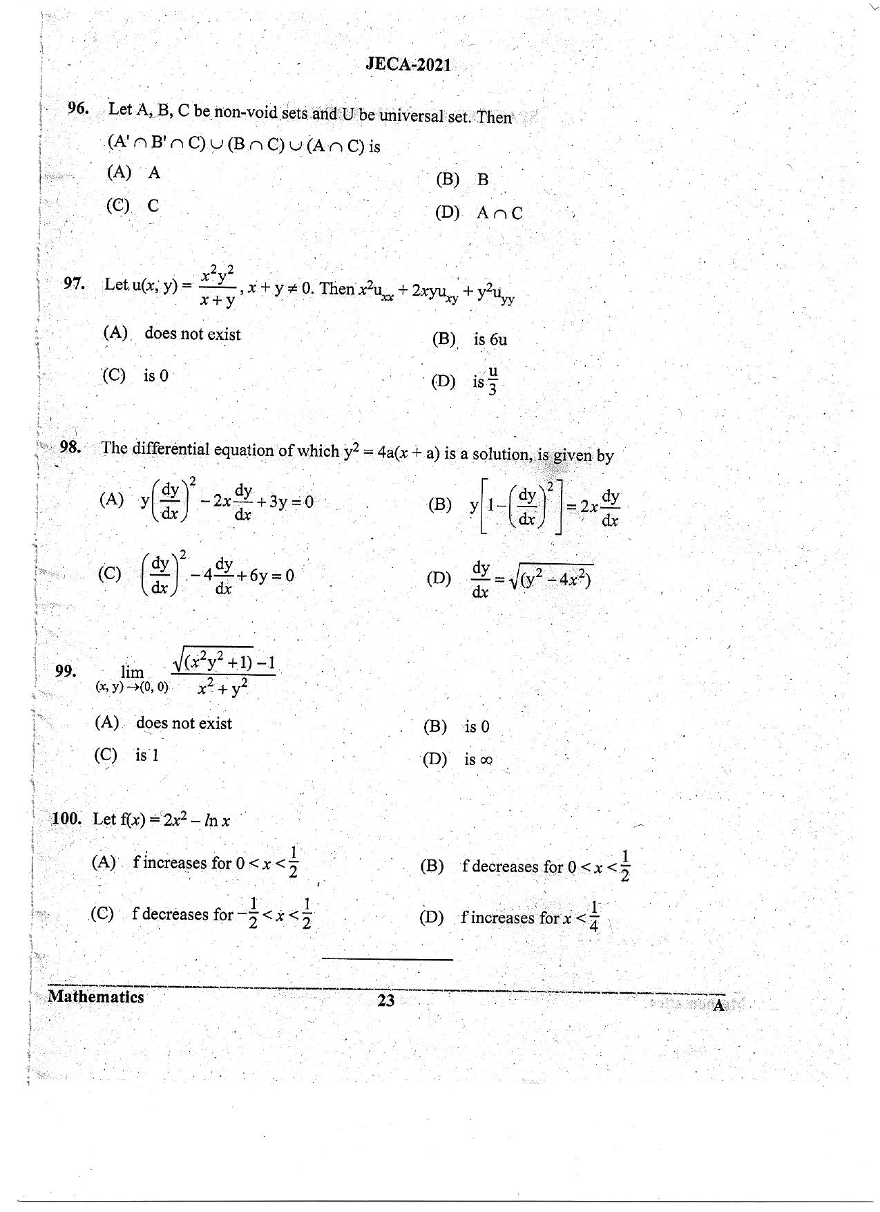 WB JECA 2021 Mathematics Question Paper - Page 23