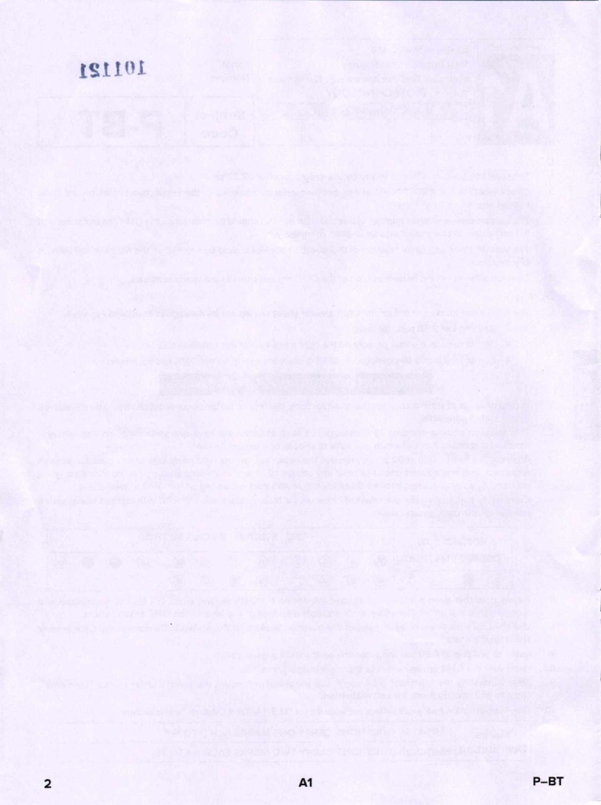 Karnataka PGCET 2020 Biotechnology Question Paper - Page 2