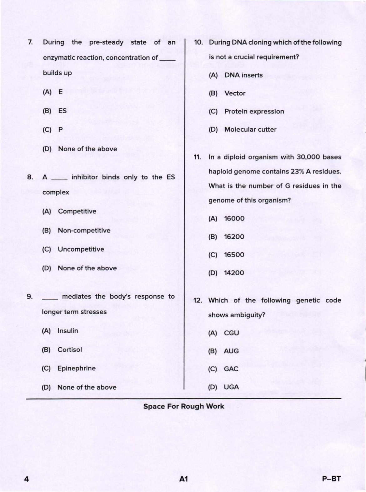 Karnataka PGCET 2020 Biotechnology Question Paper - Page 4