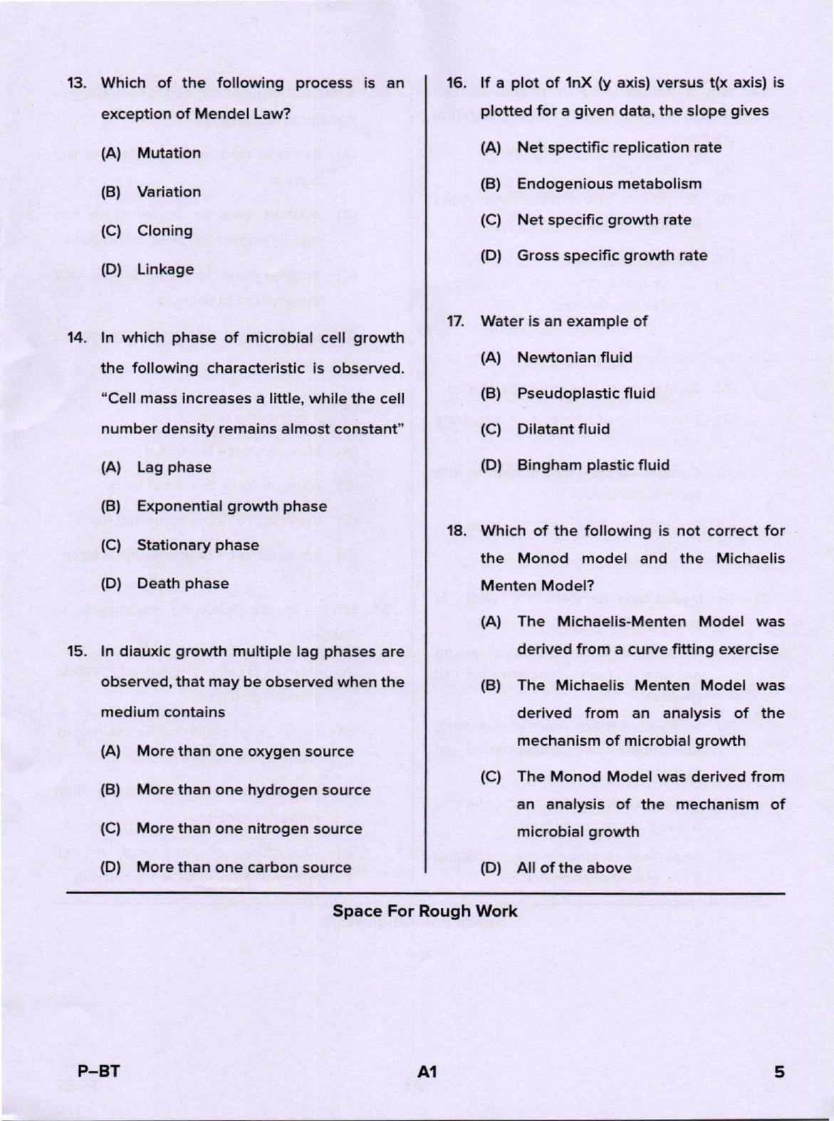 Karnataka PGCET 2020 Biotechnology Question Paper - Page 5