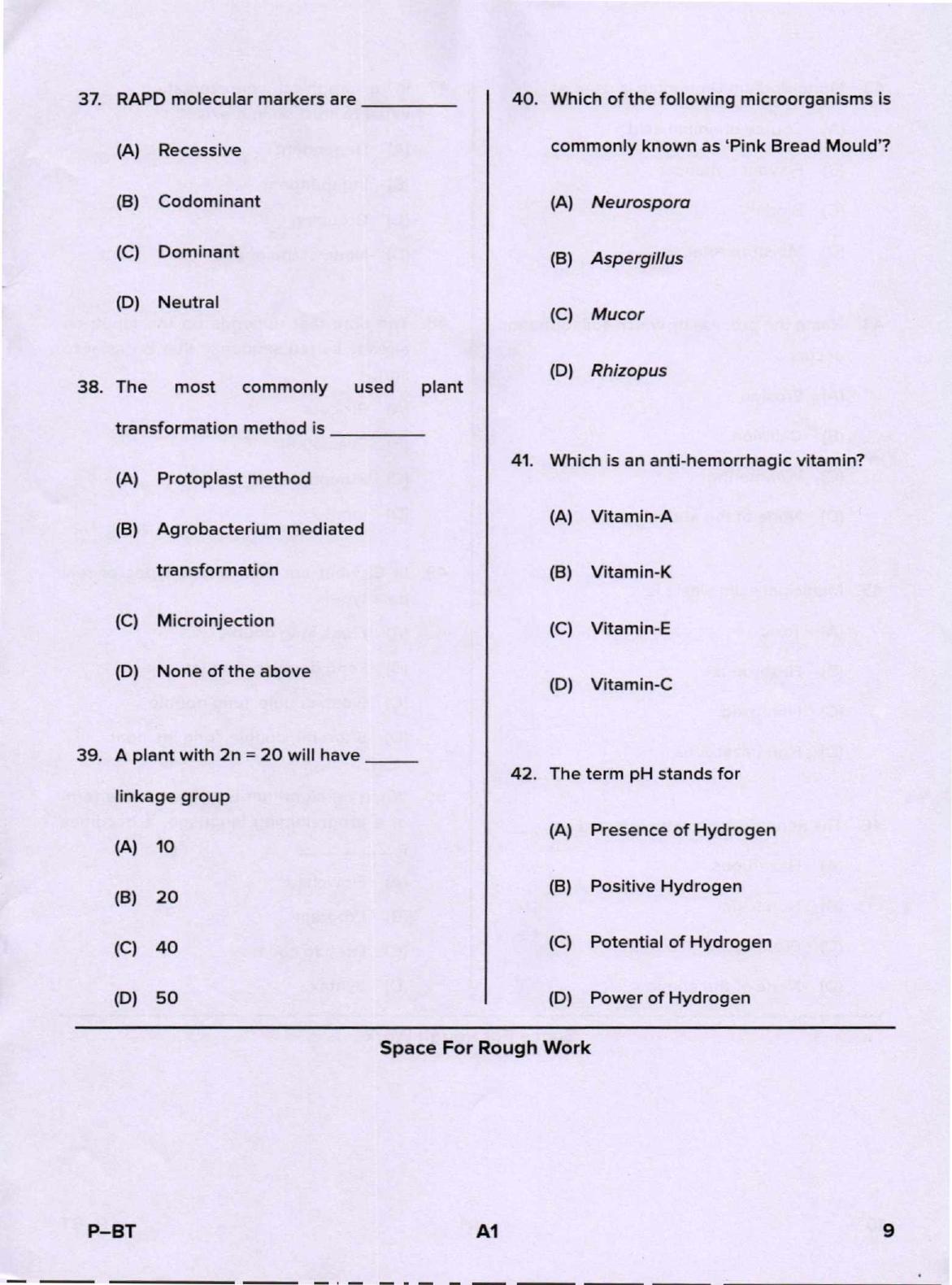 Karnataka PGCET 2020 Biotechnology Question Paper - Page 9