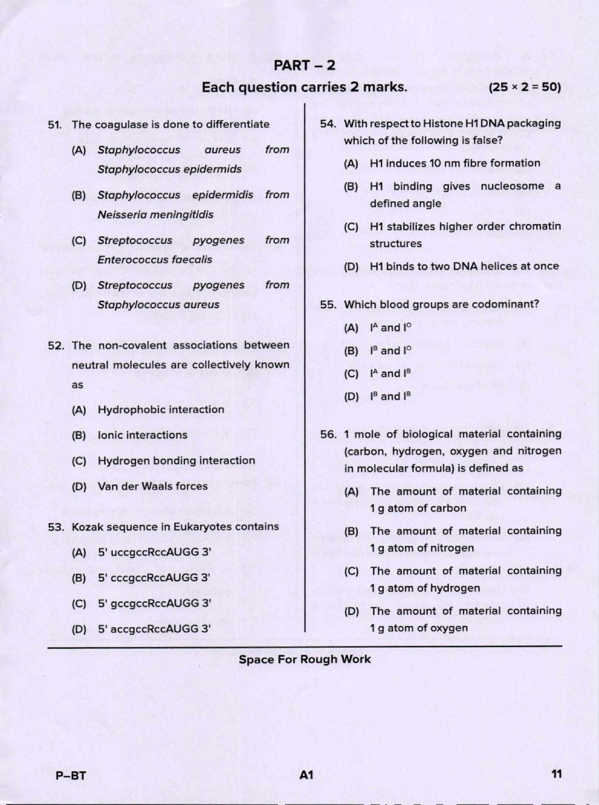 Karnataka PGCET 2020 Biotechnology Question Paper - Page 11