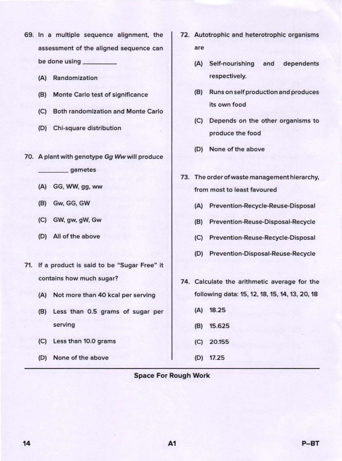 Karnataka PGCET 2020 Biotechnology Question Paper - Page 14