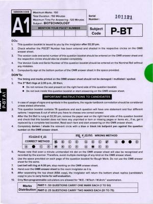 Karnataka PGCET 2020 Biotechnology Question Paper