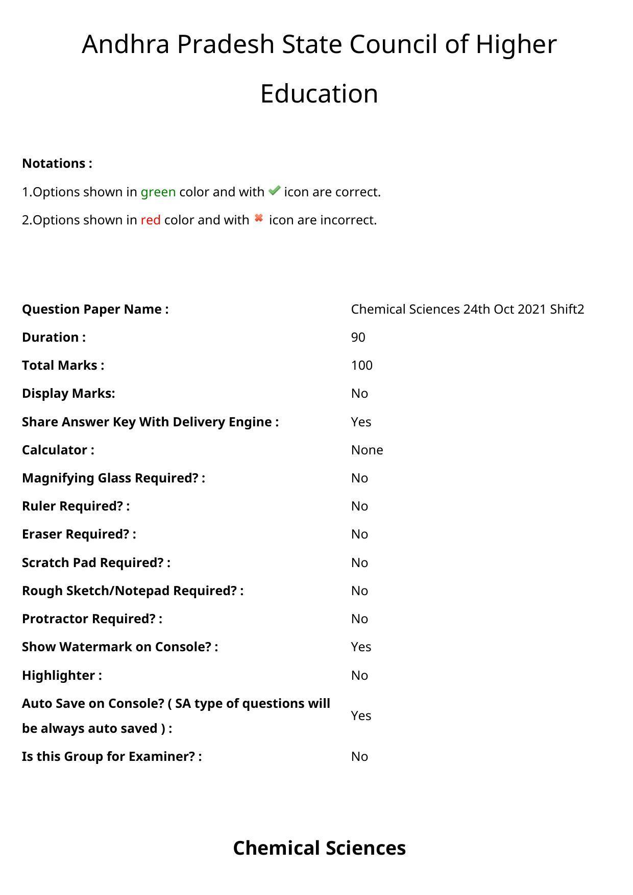 AP PGCET 2021 Chemical Sciences Question Paper with Answer Key - Page 1