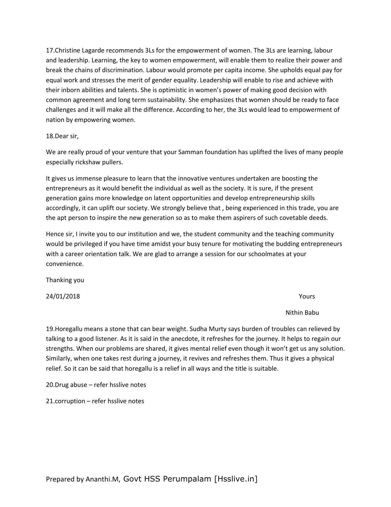 Kerala Plus Two 2018 English Model Answer Key - Page 3