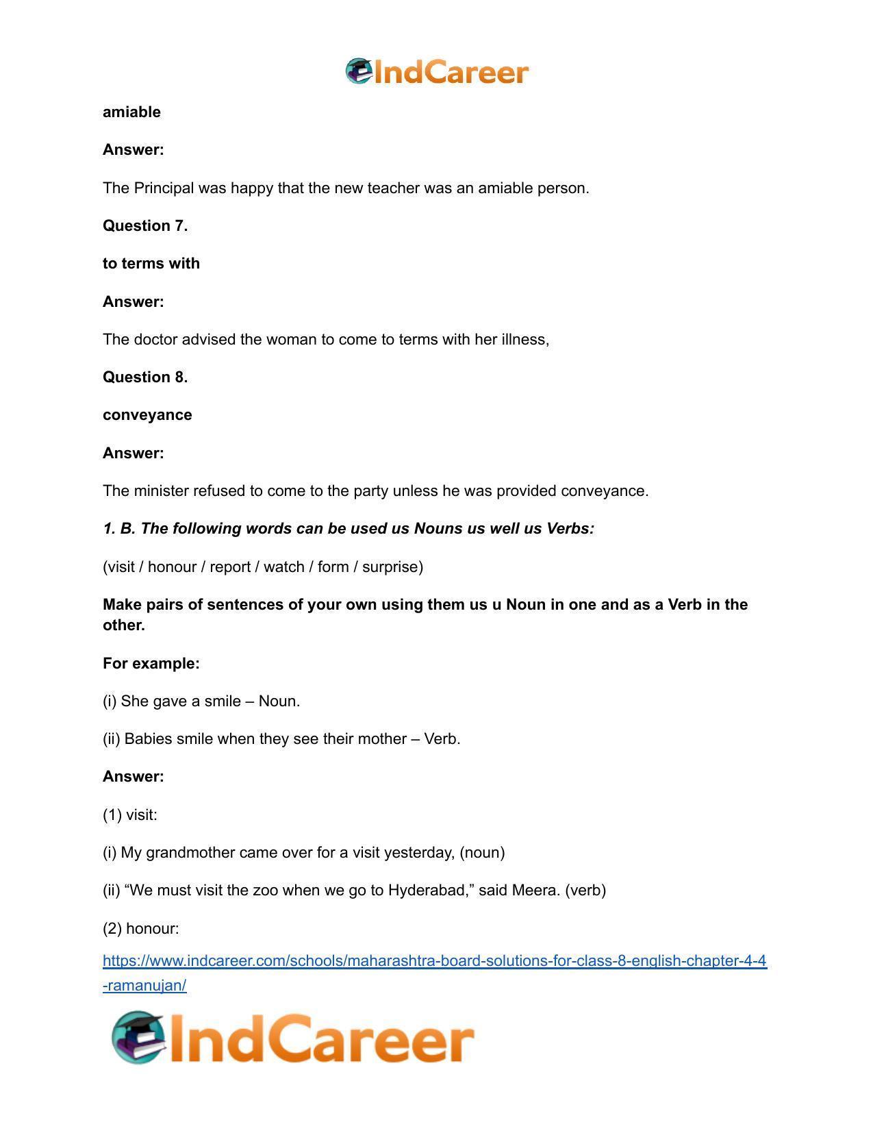 Maharashtra Board Solutions for Class 8- English: Chapter 4.4- Ramanujan - Page 5
