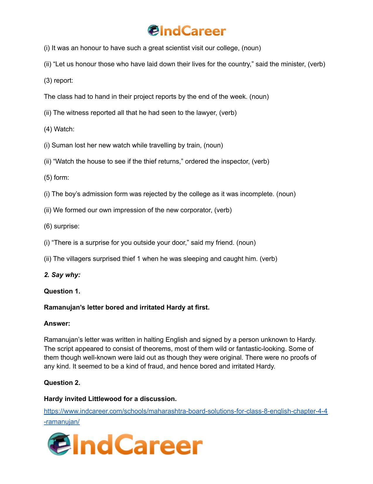 Maharashtra Board Solutions for Class 8- English: Chapter 4.4- Ramanujan - Page 6