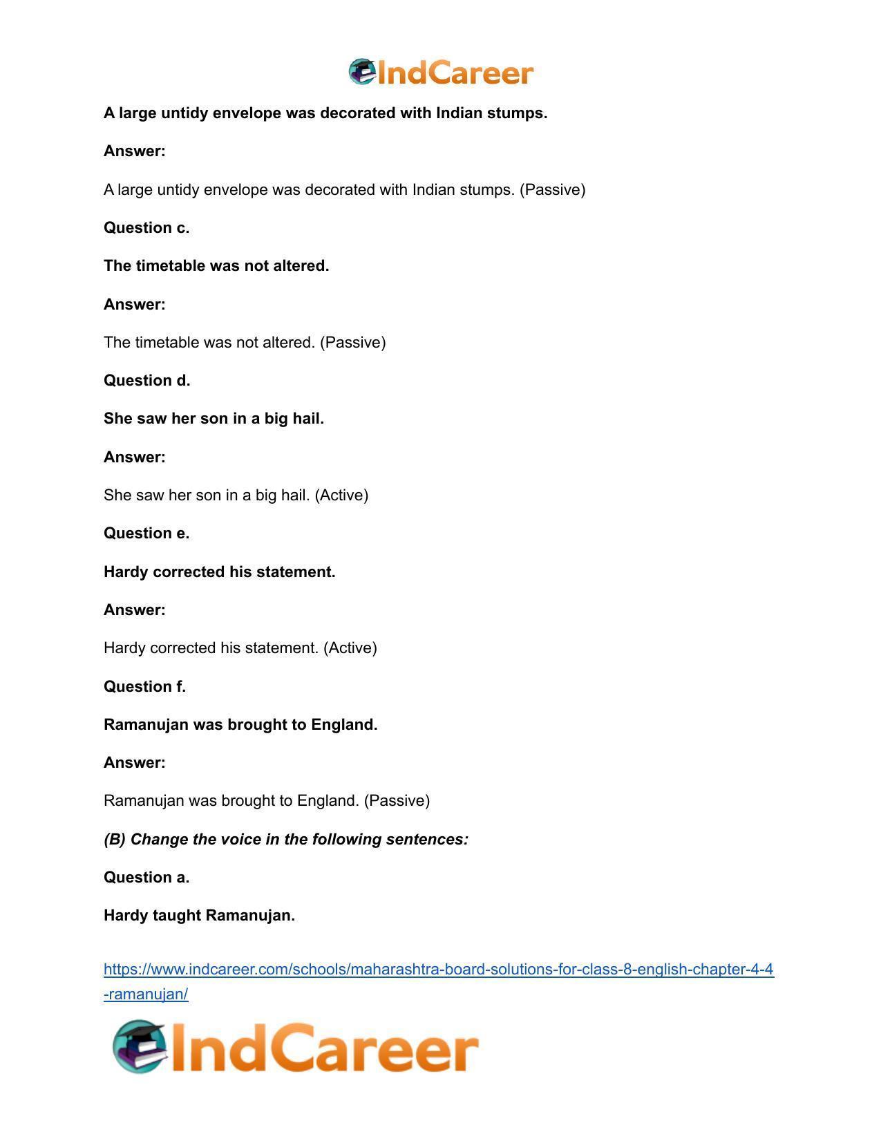 Maharashtra Board Solutions for Class 8- English: Chapter 4.4- Ramanujan - Page 9