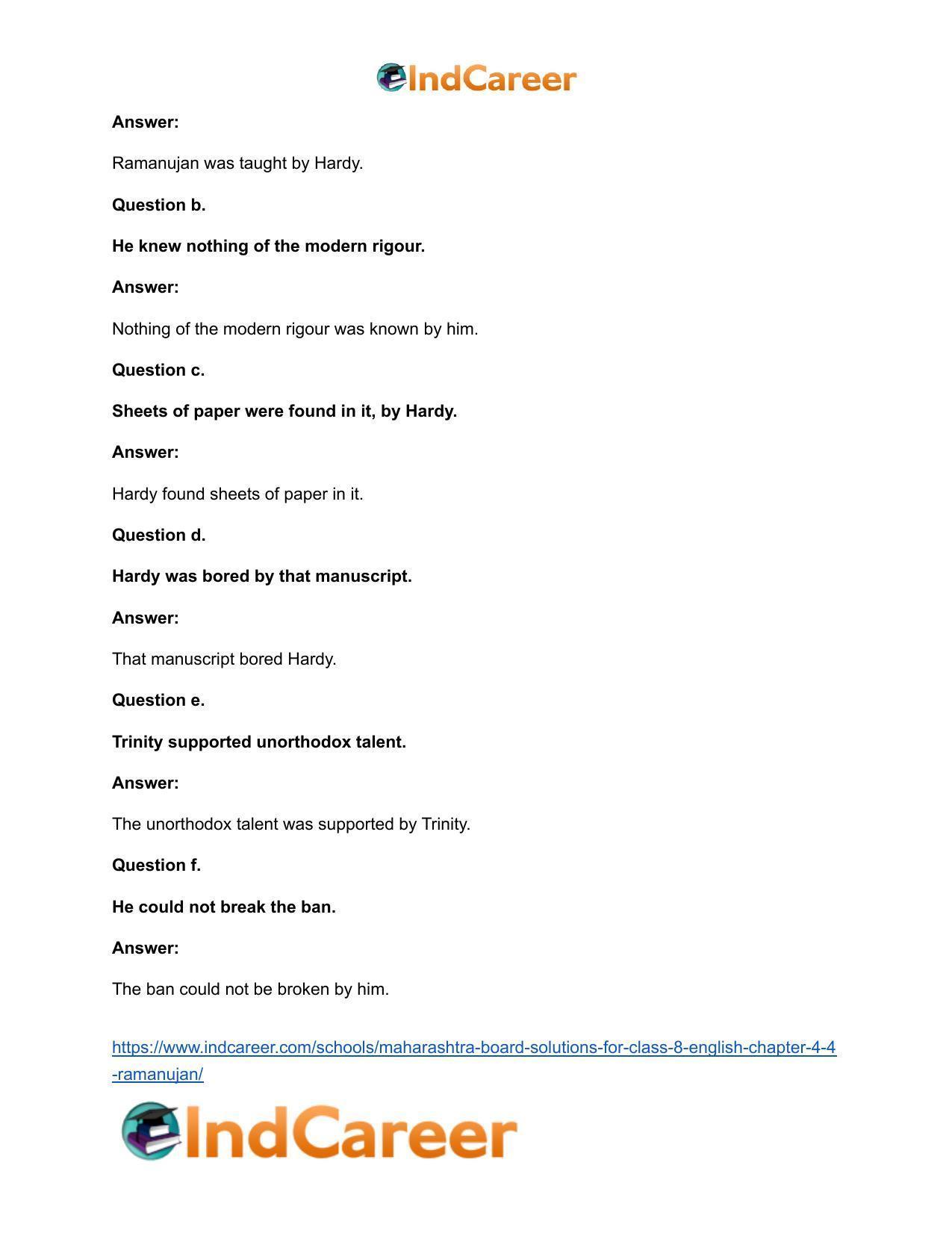 Maharashtra Board Solutions for Class 8- English: Chapter 4.4- Ramanujan - Page 10