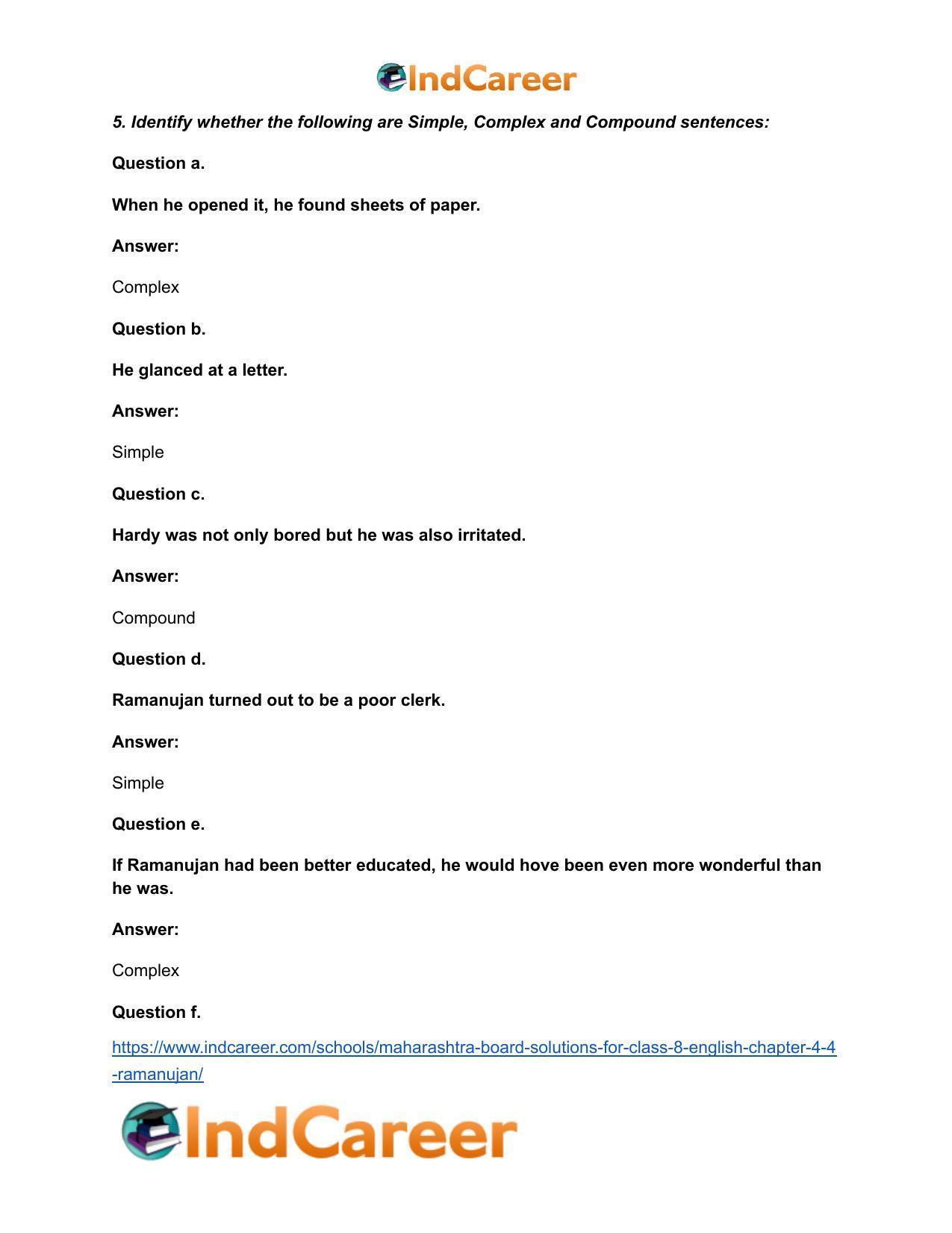 Maharashtra Board Solutions for Class 8- English: Chapter 4.4- Ramanujan - Page 11