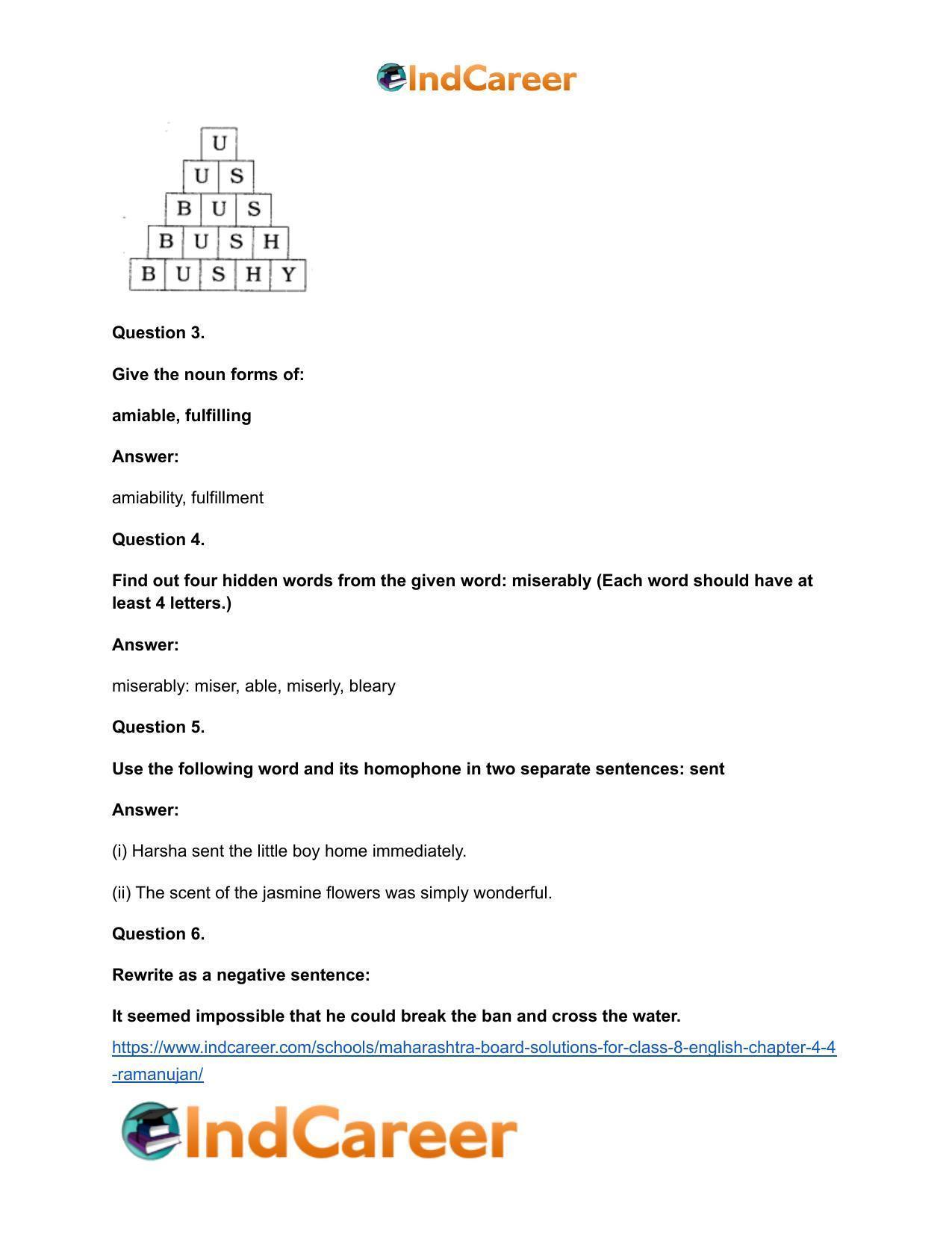 Maharashtra Board Solutions for Class 8- English: Chapter 4.4- Ramanujan - Page 19
