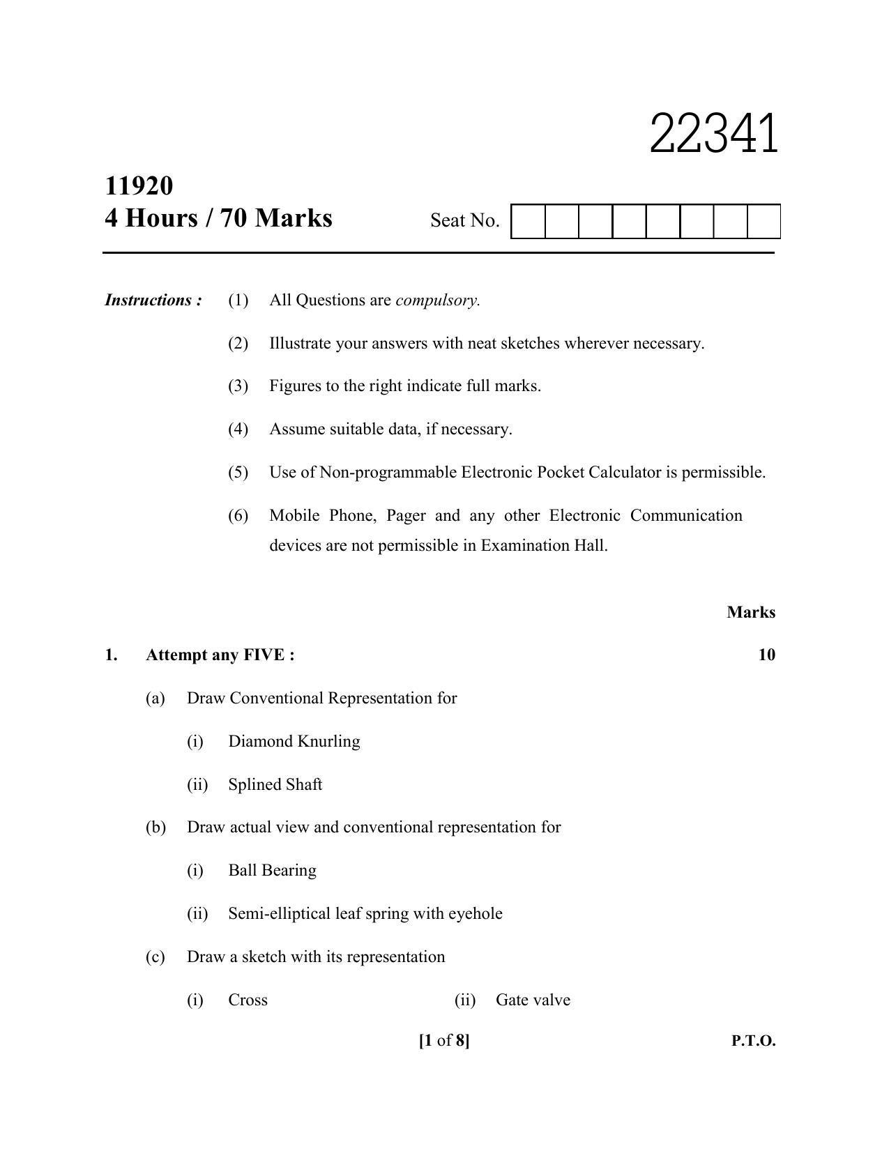 MSBTE Question Paper - 2019 - Mechanical working Drawing - Page 1