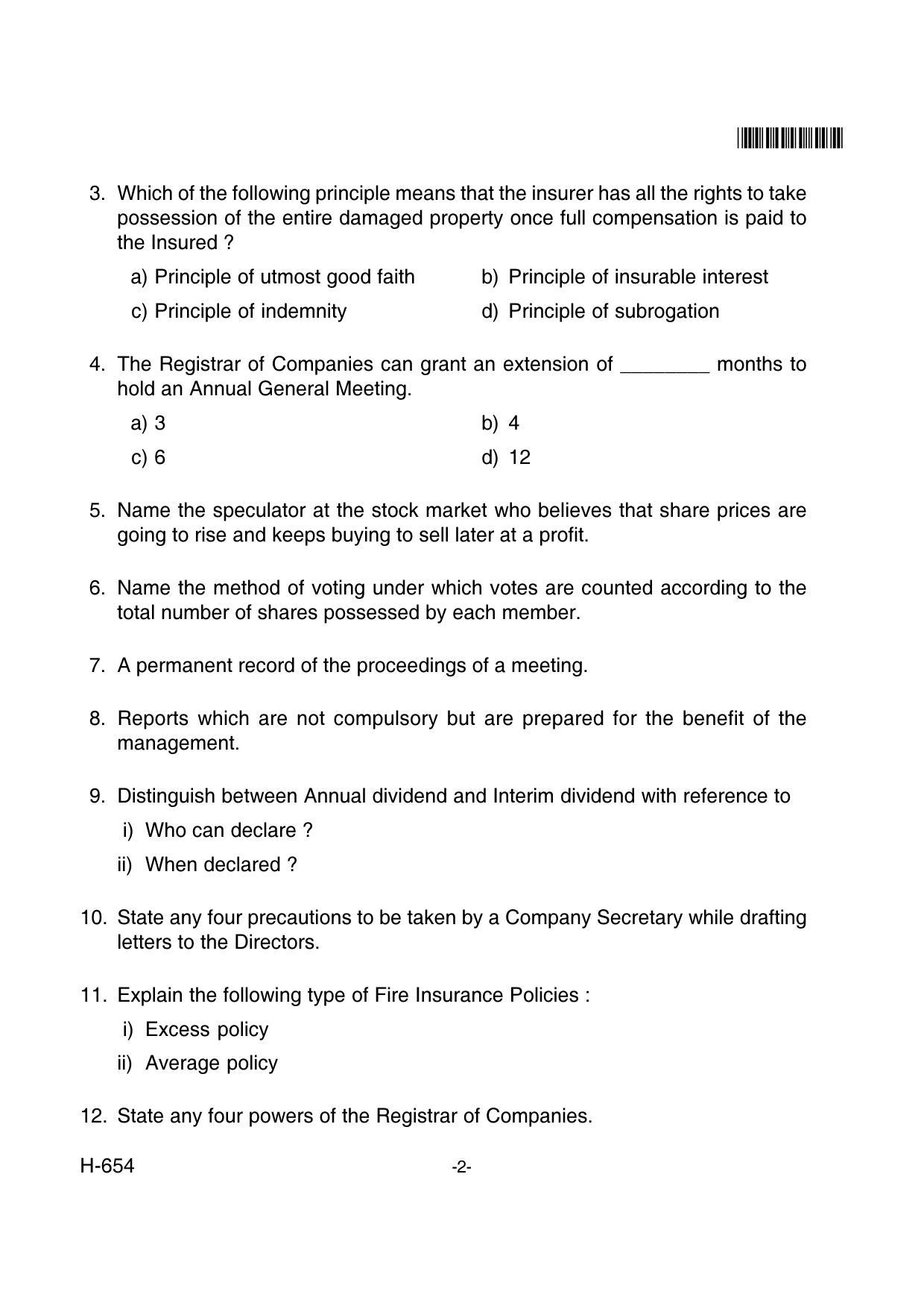 Goa Board Class 12 Secretarial Practice  654 New Pattern (March 2018) Question Paper - Page 2