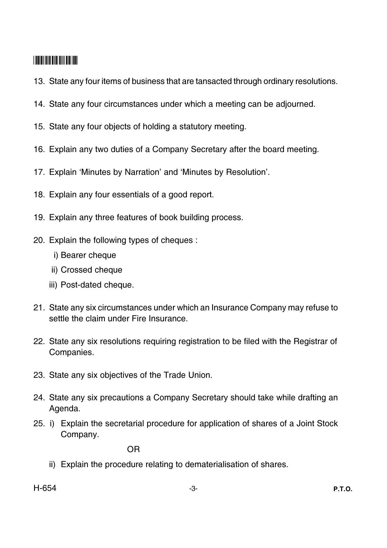 Goa Board Class 12 Secretarial Practice  654 New Pattern (March 2018) Question Paper - Page 3