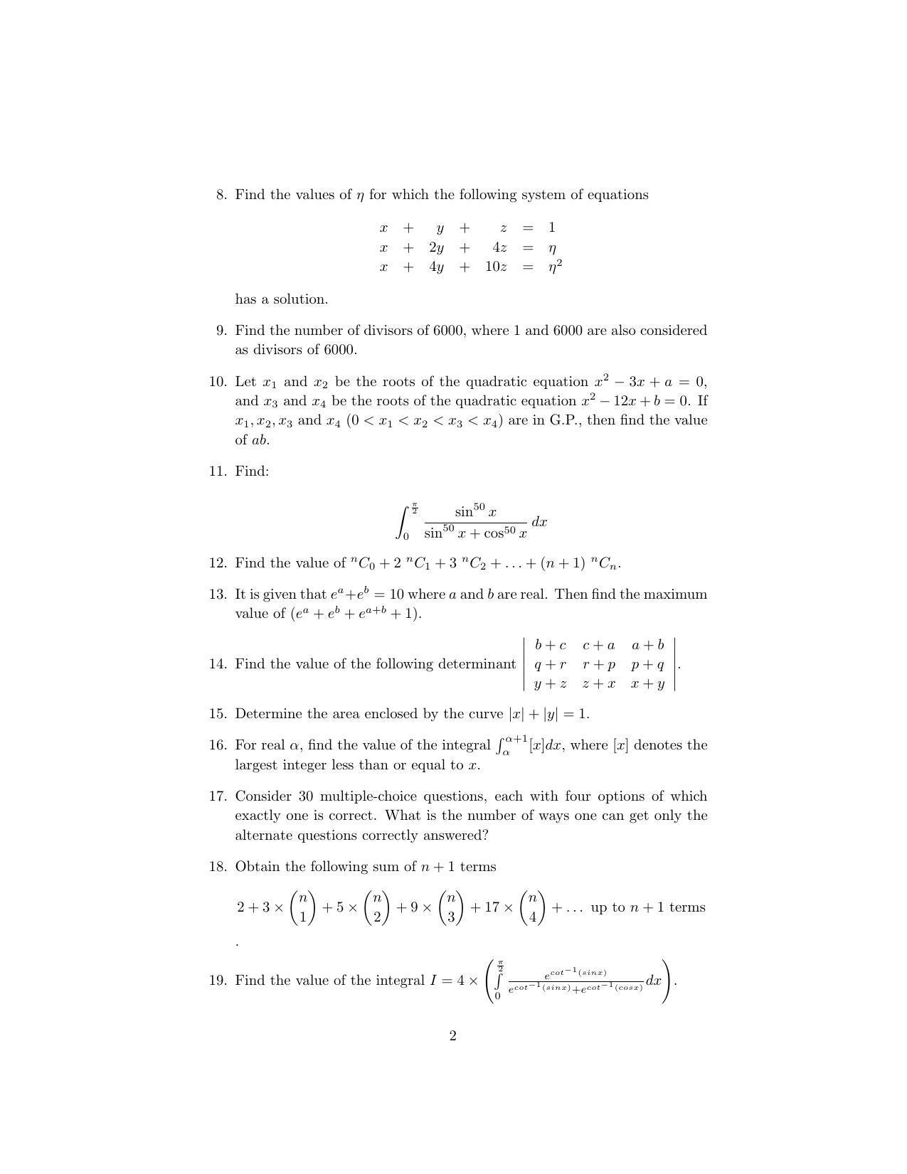 ISI Admission Test PG Diploma in Statistical Methods and Analytics DST 2015 Sample Paper - Page 2
