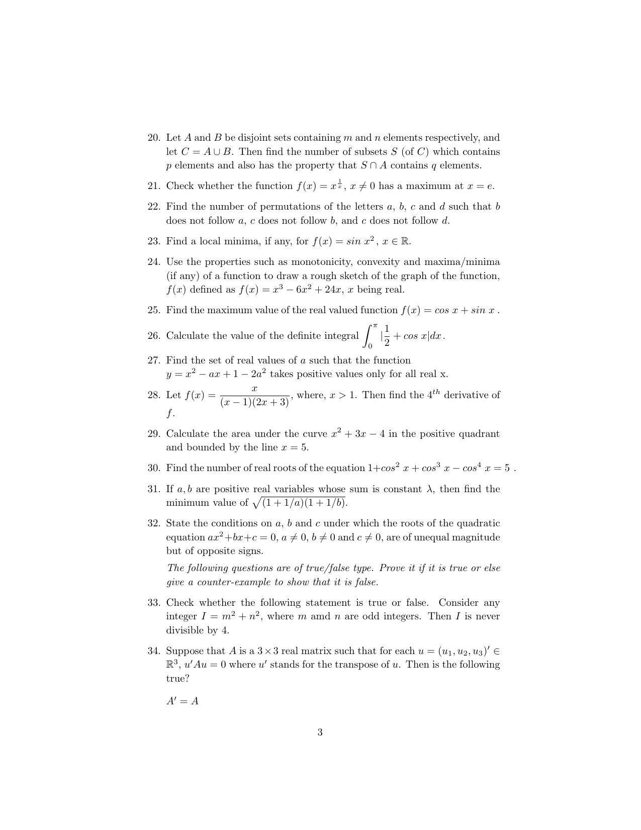 ISI Admission Test PG Diploma in Statistical Methods and Analytics DST 2015 Sample Paper - Page 3