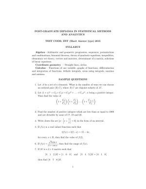 ISI Admission Test PG Diploma in Statistical Methods and Analytics DST 2015 Sample Paper