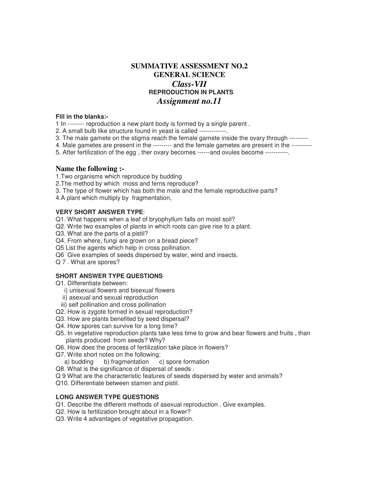 CBSE Worksheets for Class 7 Science Assignment 27 - Page 1