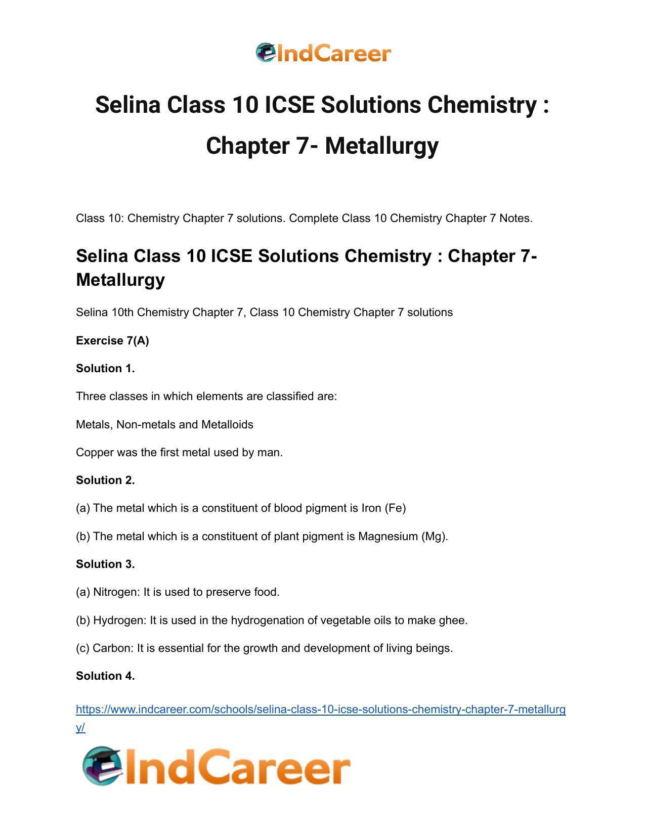 Selina Class 10 ICSE Solutions Chemistry : Chapter 7- Metallurgy - Page 2