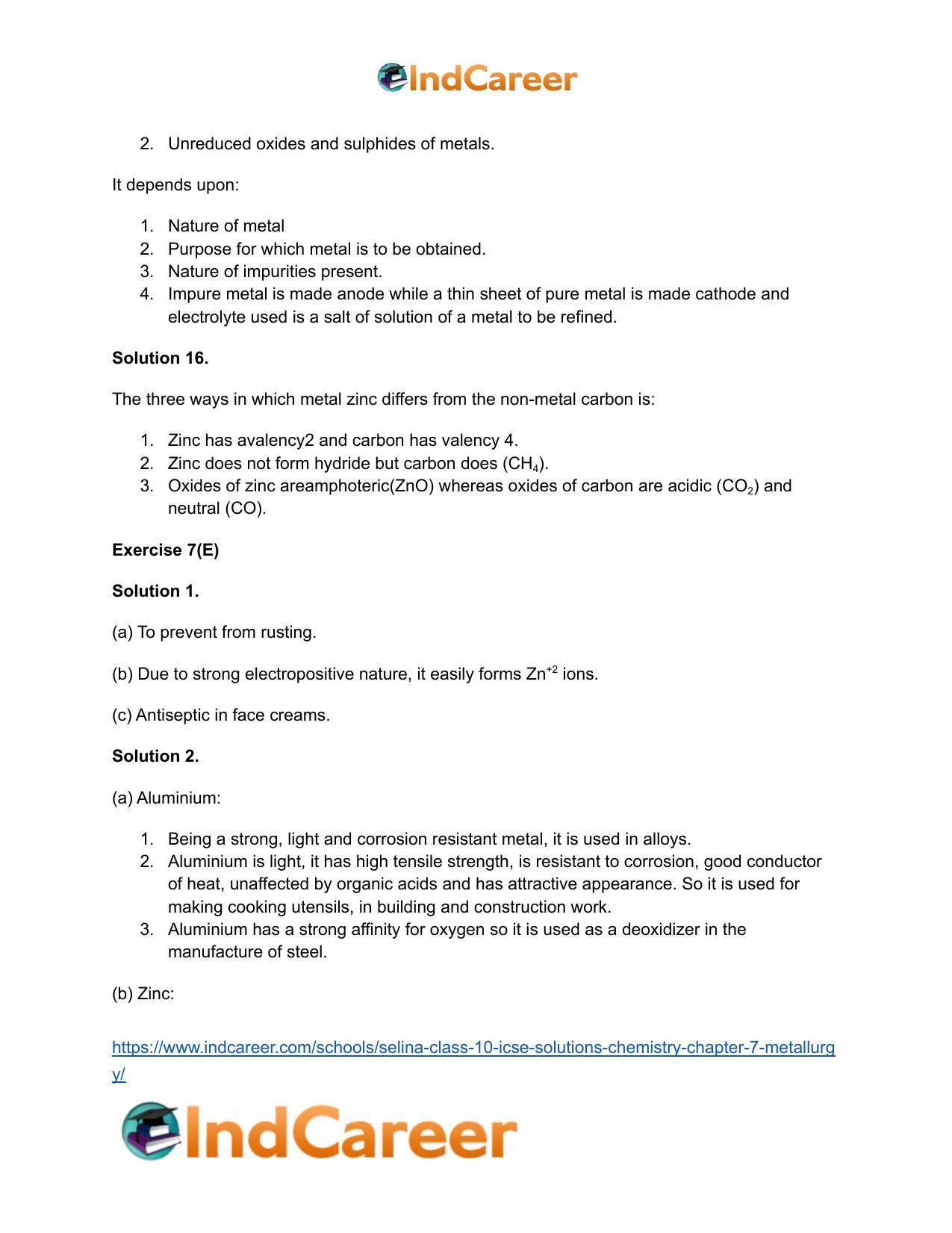 Selina Class 10 ICSE Solutions Chemistry : Chapter 7- Metallurgy - Page 20