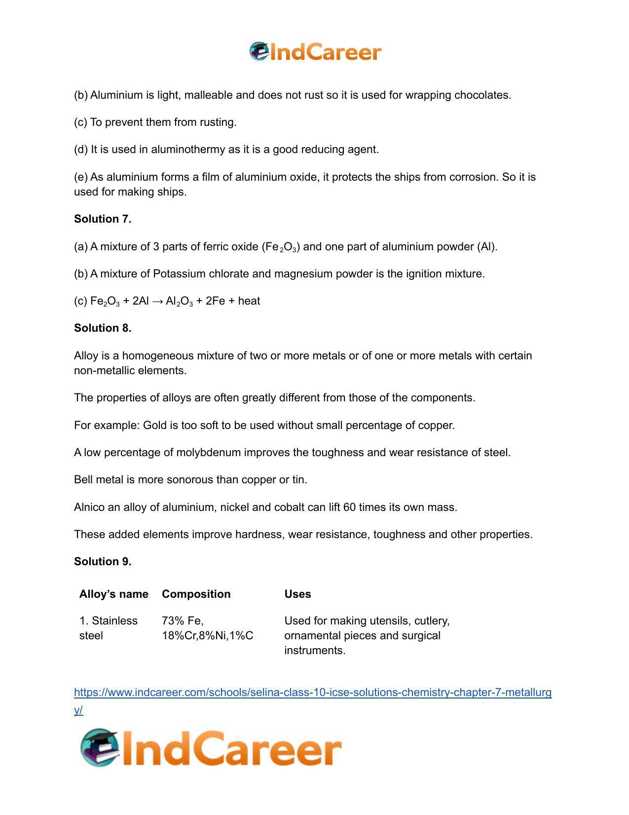 Selina Class 10 ICSE Solutions Chemistry : Chapter 7- Metallurgy - Page 22