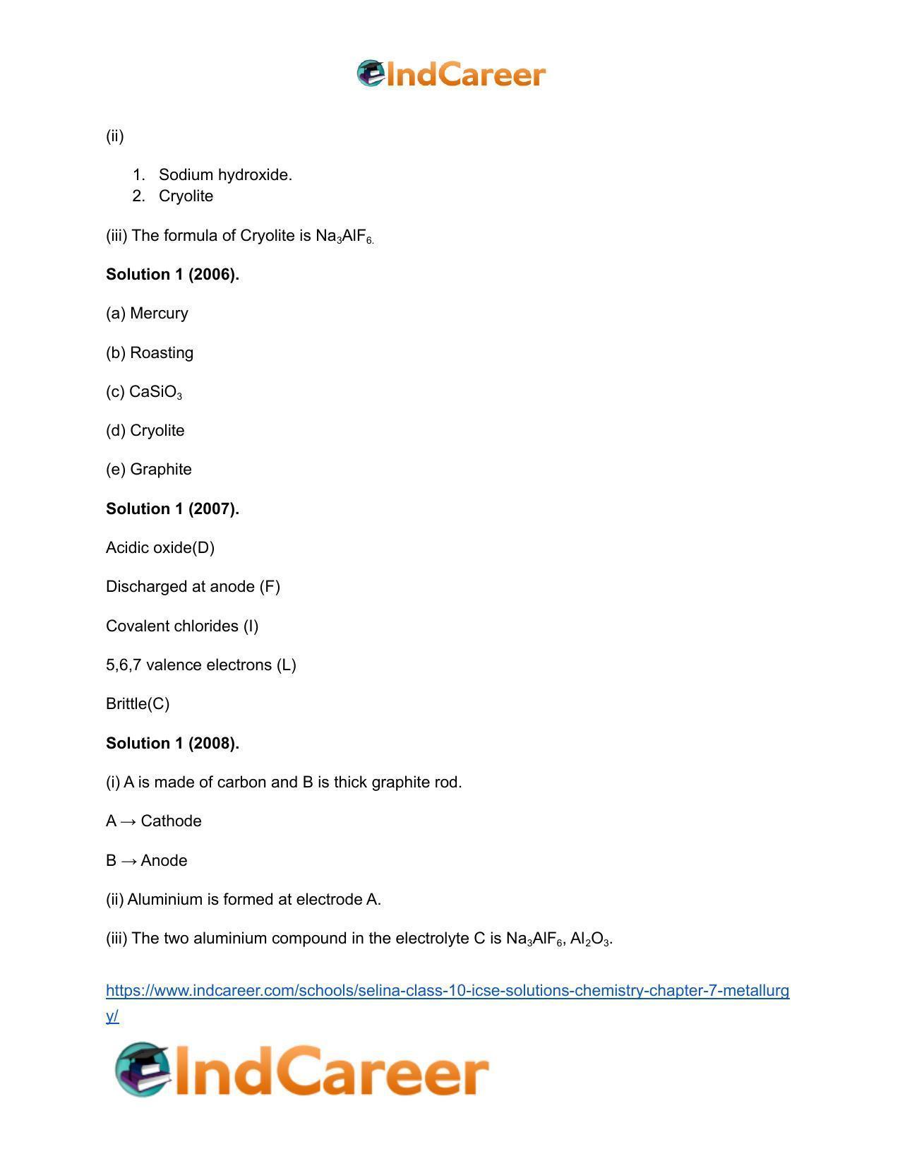 Selina Class 10 ICSE Solutions Chemistry : Chapter 7- Metallurgy - Page 26