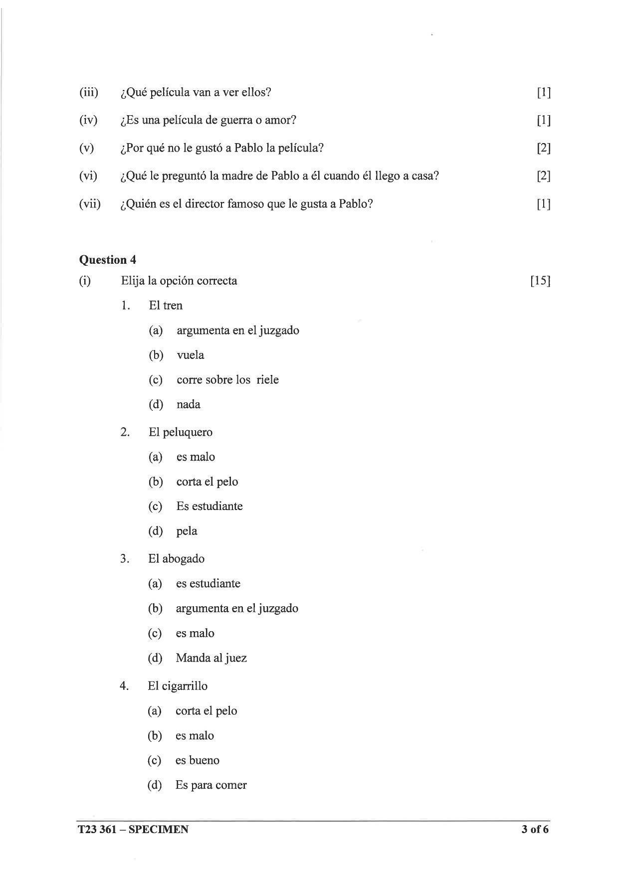 ICSE Class 10 Spanish Sample Paper 2023 - Page 3