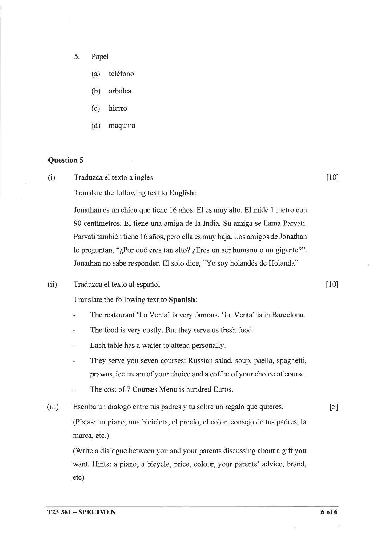 ICSE Class 10 Spanish Sample Paper 2023 - Page 6